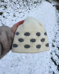 Cream and dark grey polka dot beanie