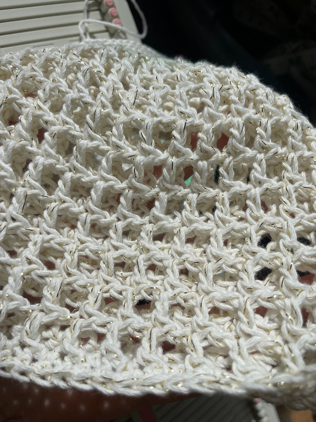 Cream/gold sparkly mesh hat