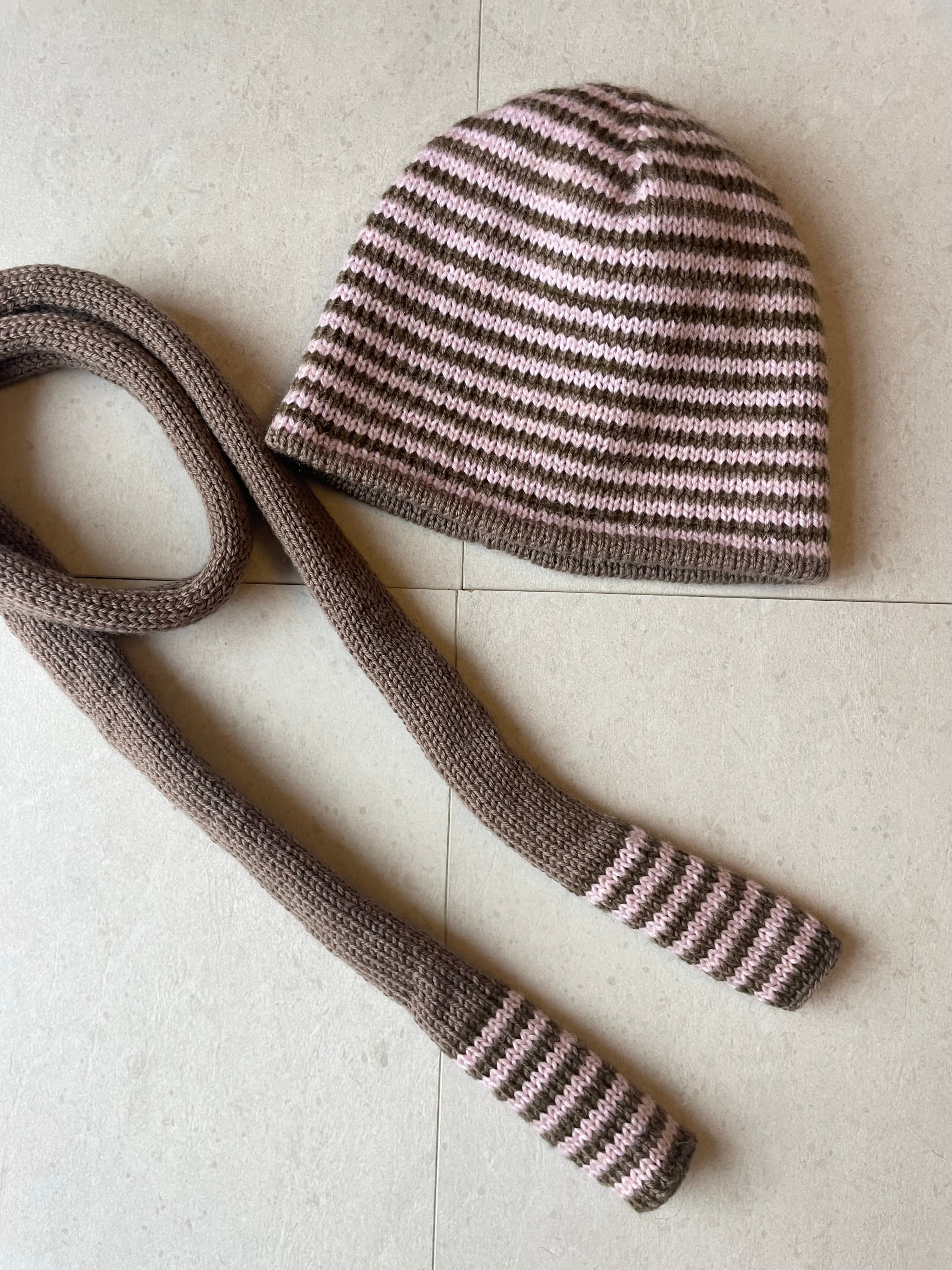 Brown and pink striped skinny scarf