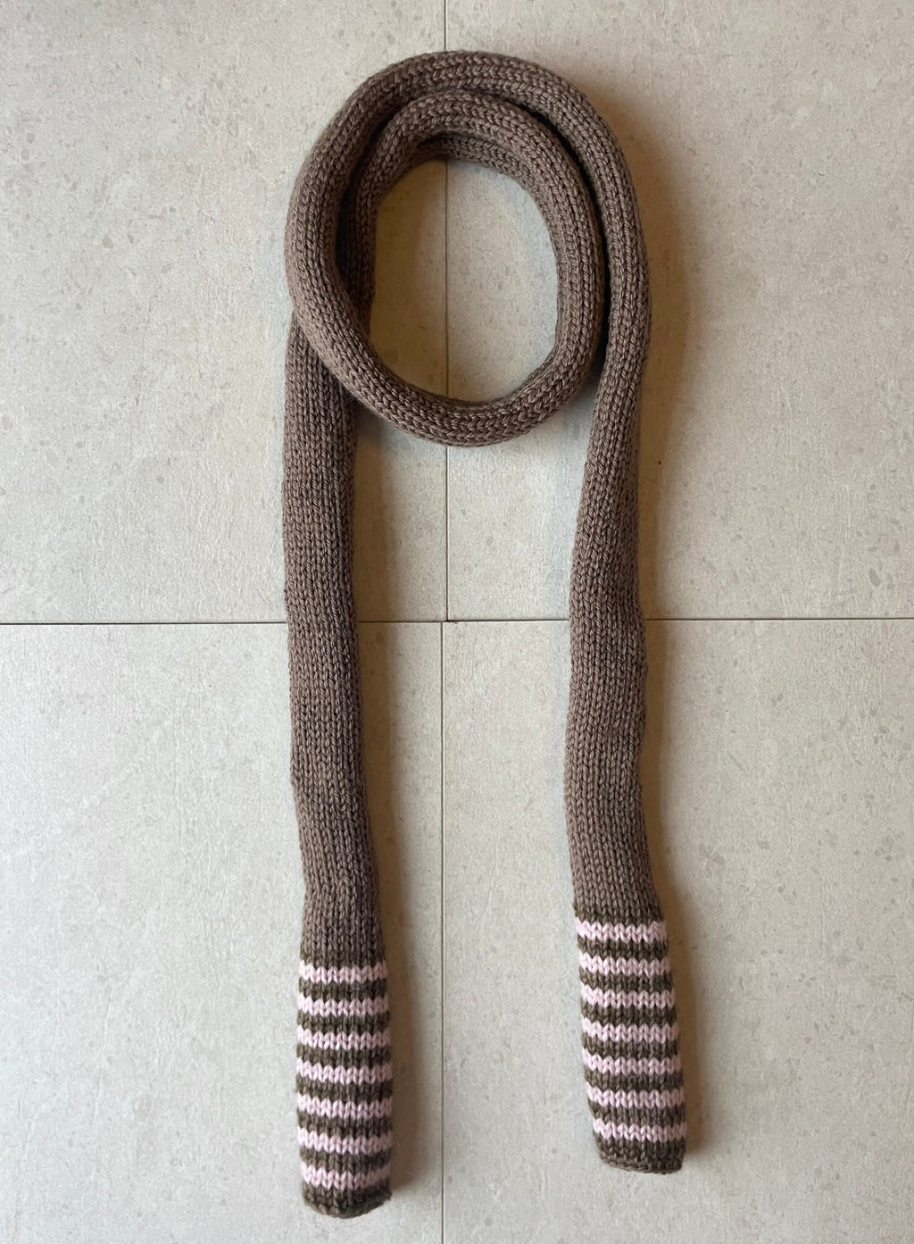 Brown and pink striped skinny scarf