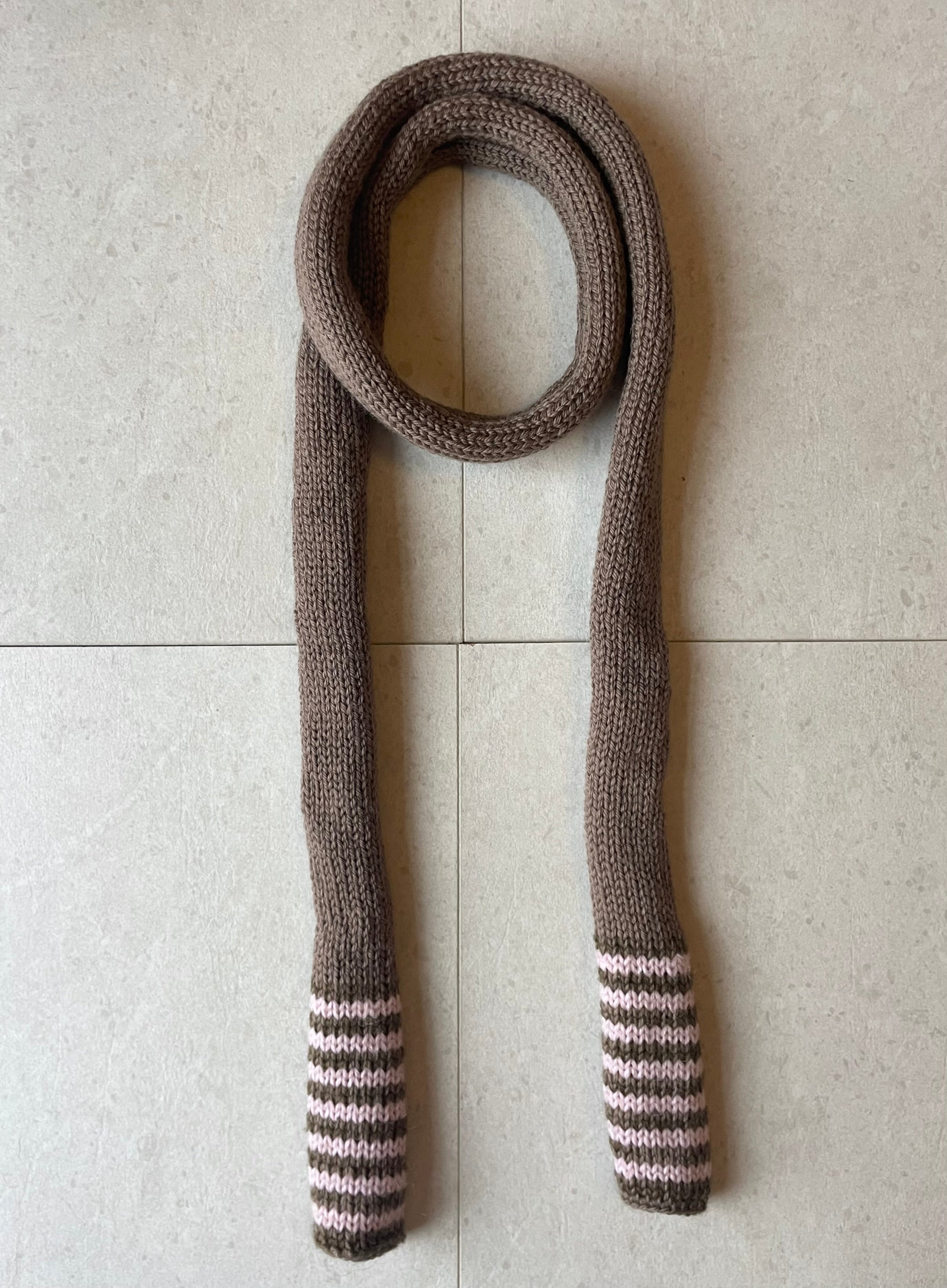 Brown and pink striped skinny scarf