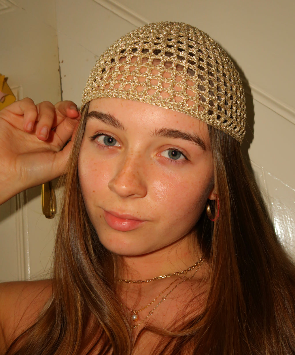 Gold sparkly mesh hat