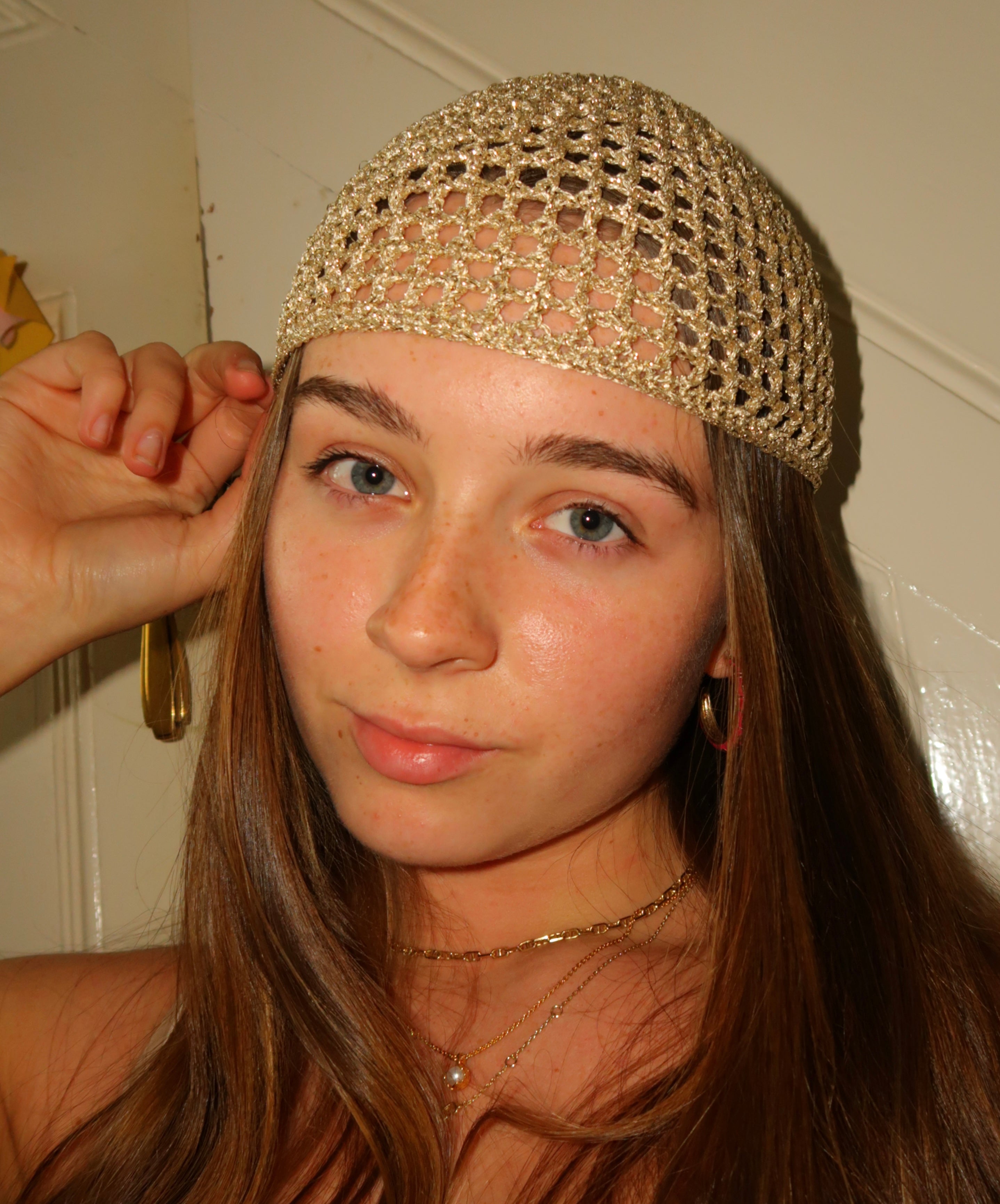 Gold sparkly mesh hat