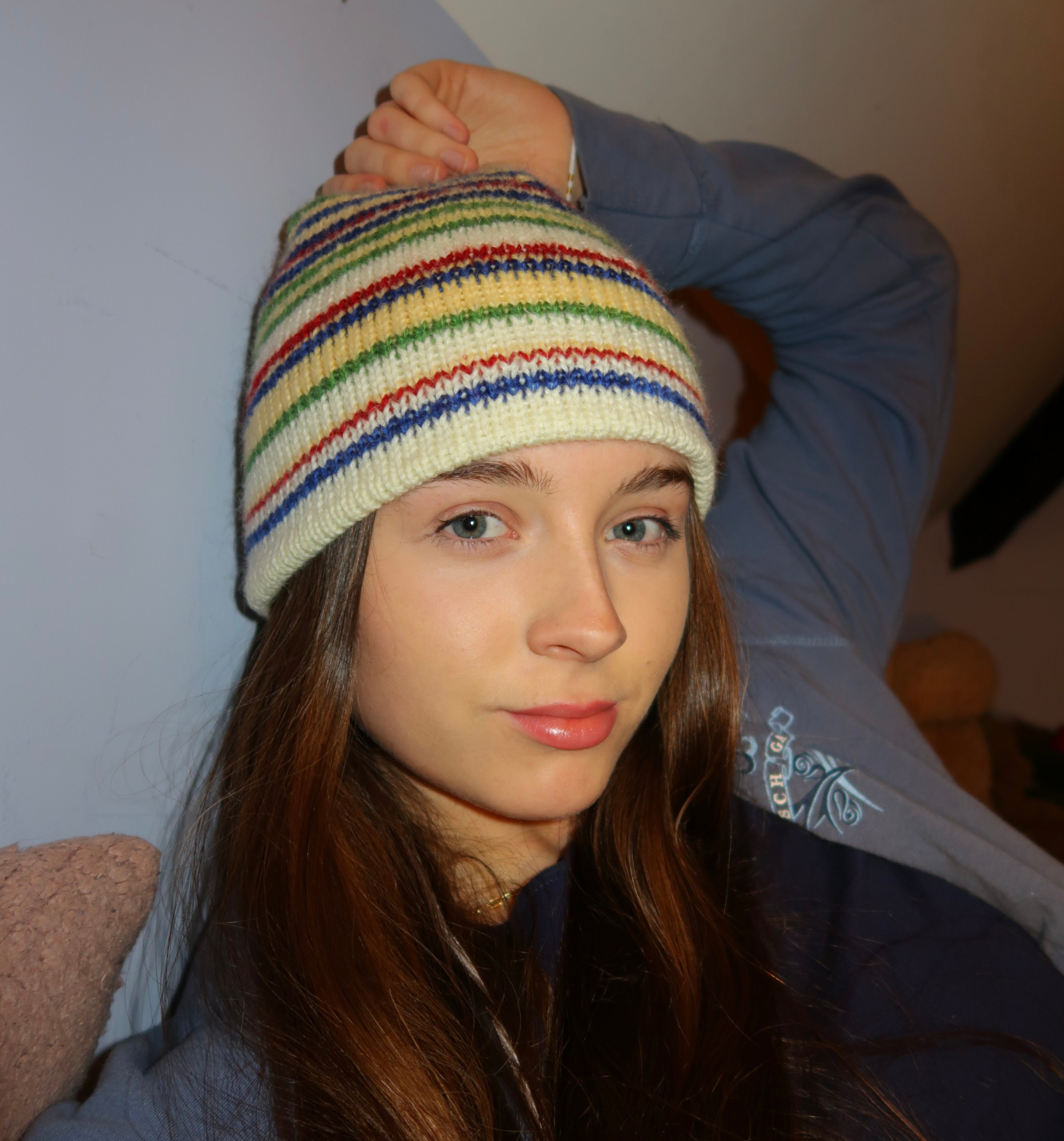 Reversible multi coloured striped beanie