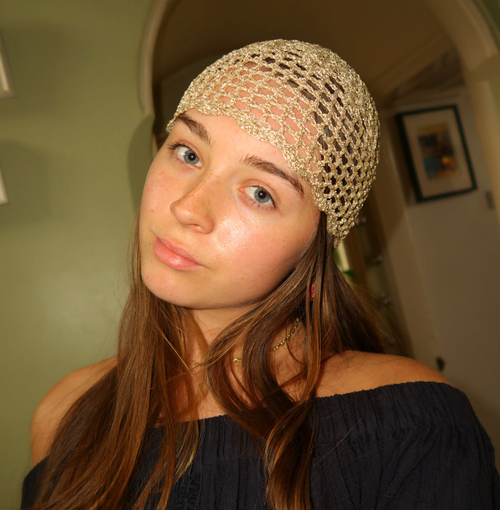 Gold detailed mesh hat