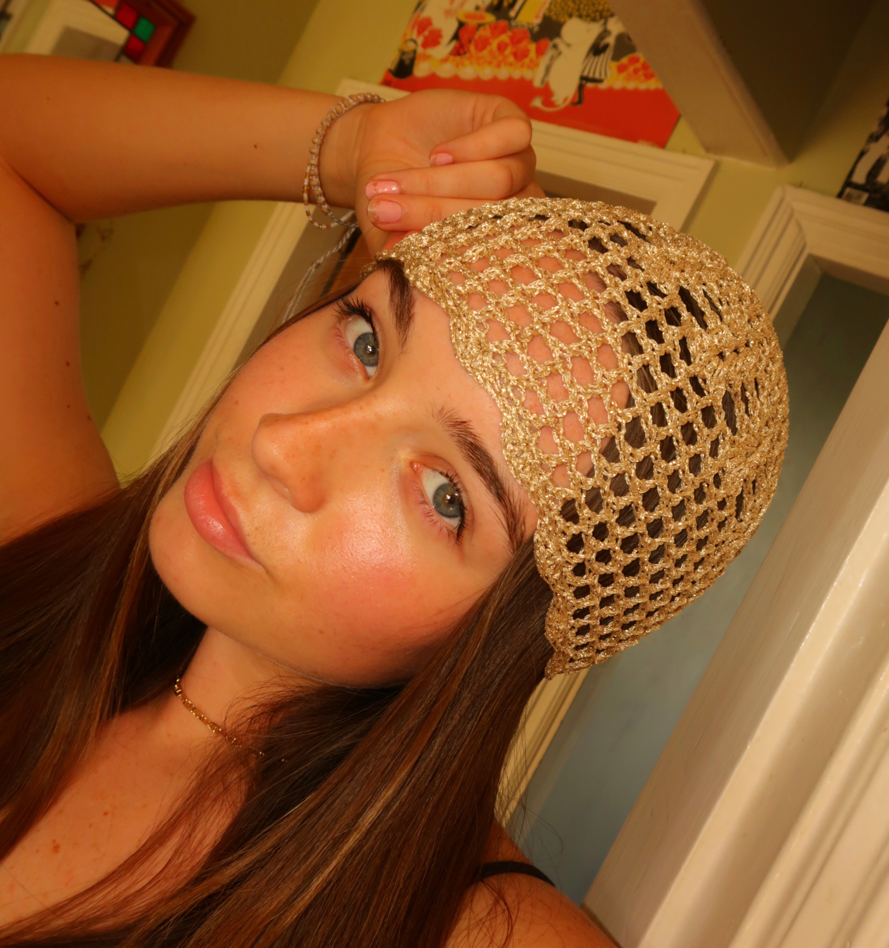 Gold detailed mesh hat