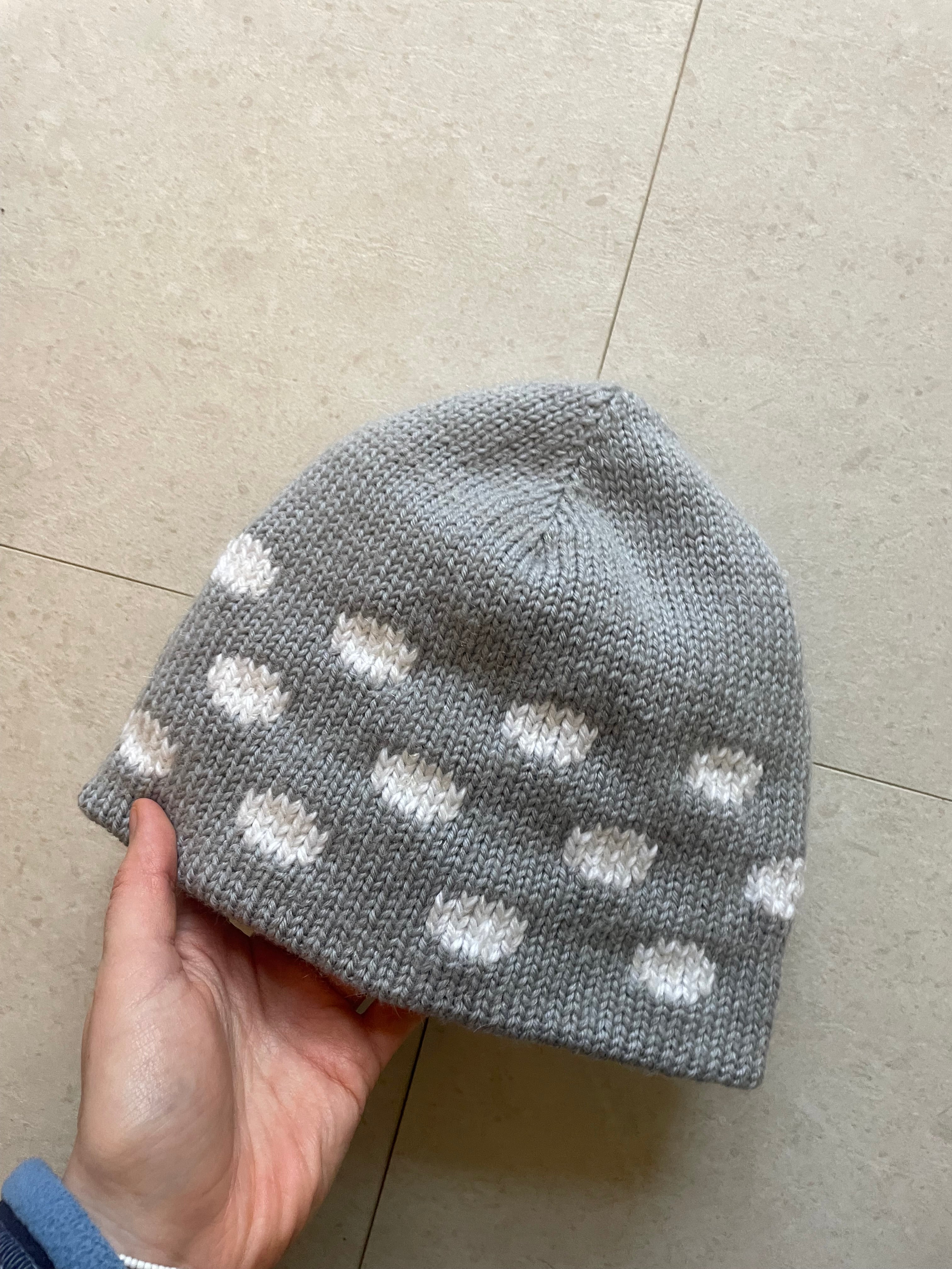 Grey and white polka dot beanie