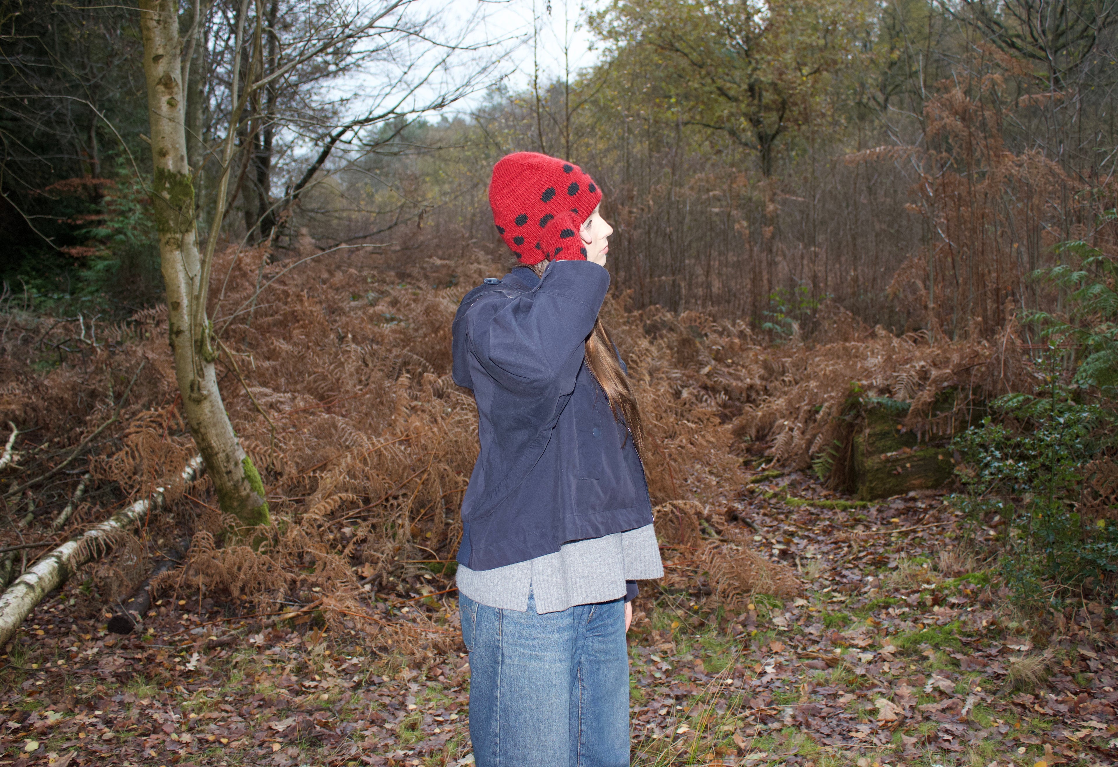 Red and black polka dot beanie