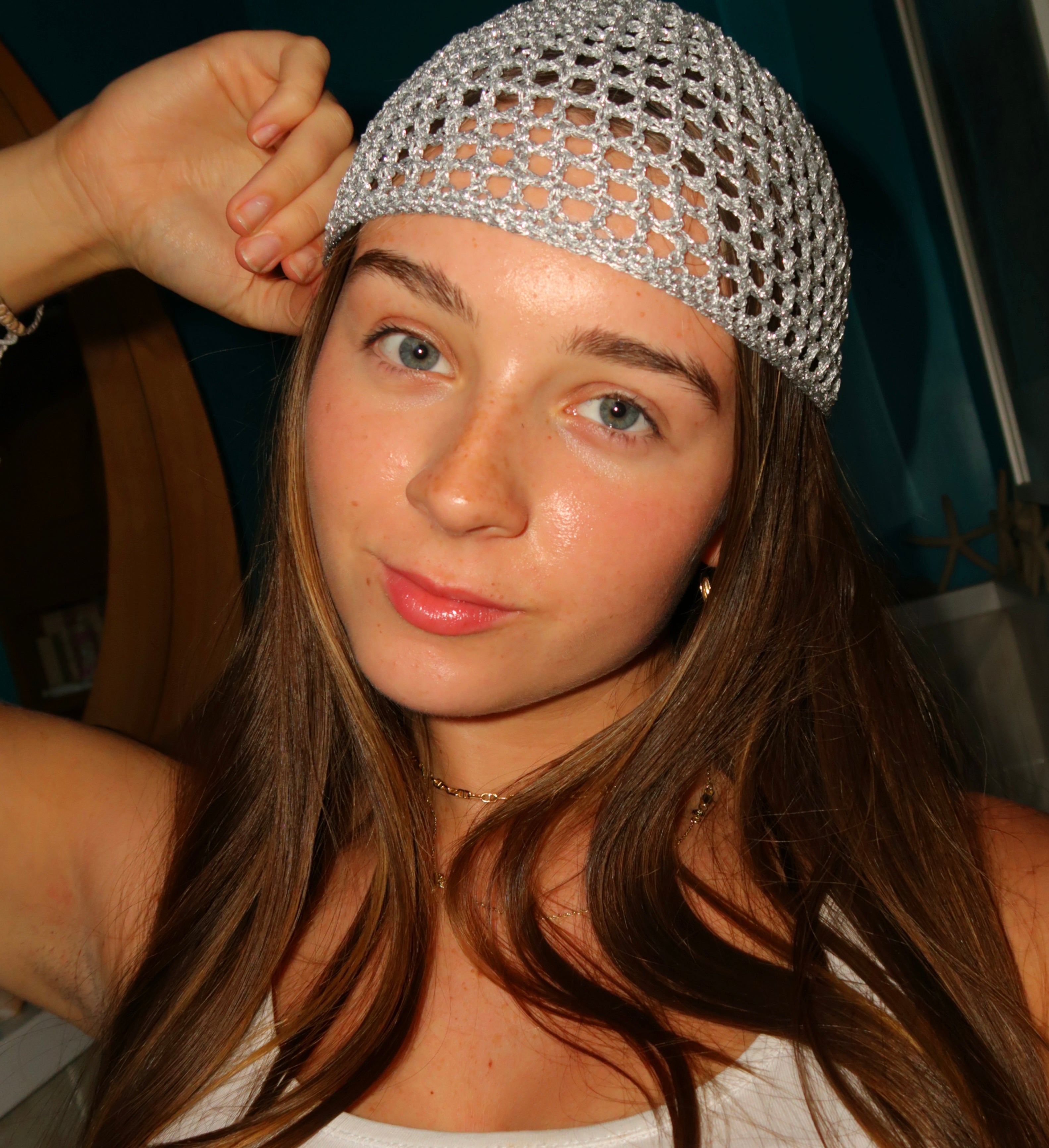 Silver sparkly mesh hat