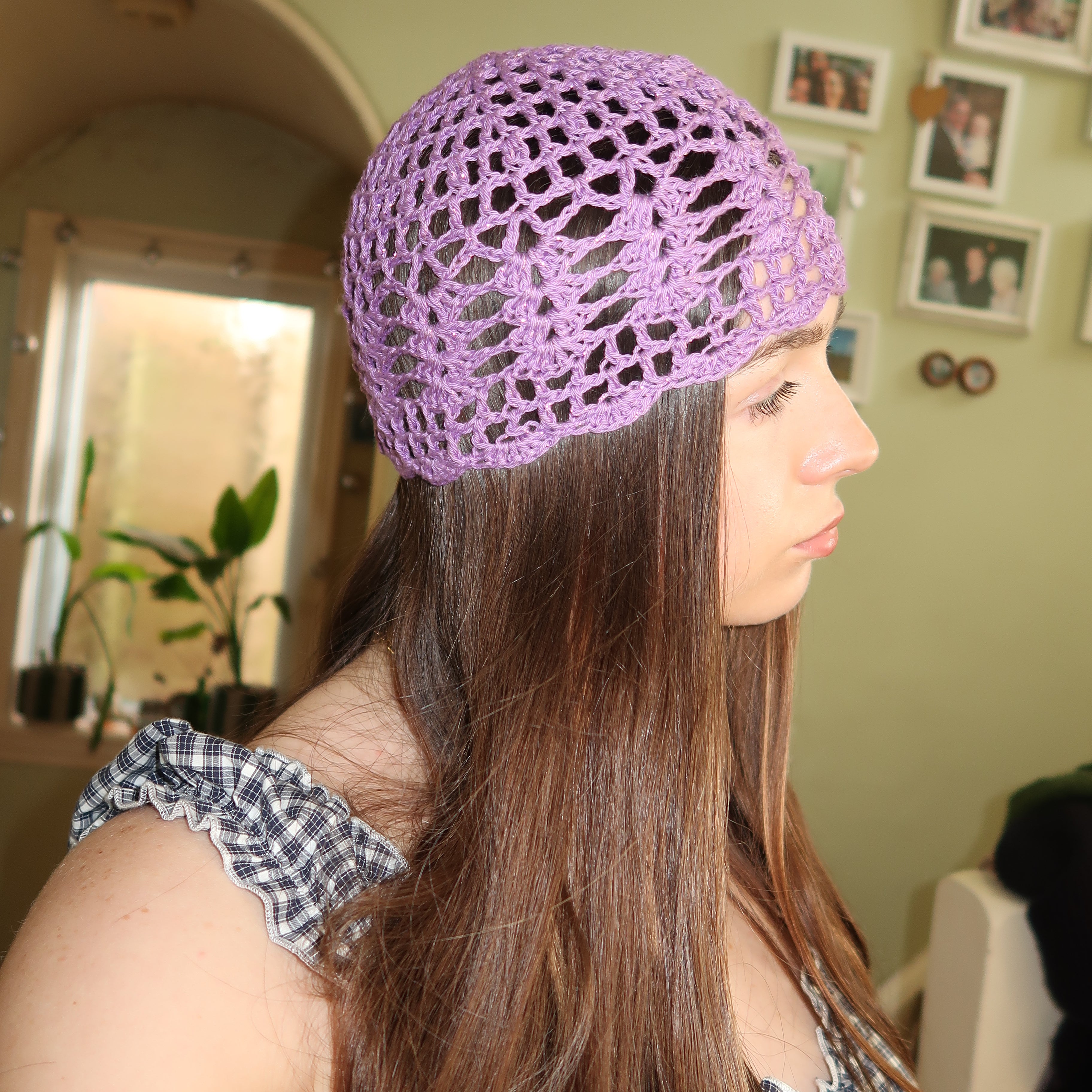 Purple sparkly mesh hat