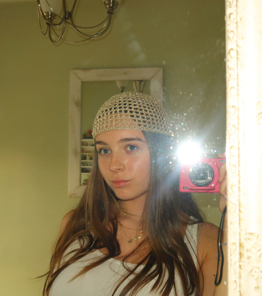 Gold sparkly mesh hat