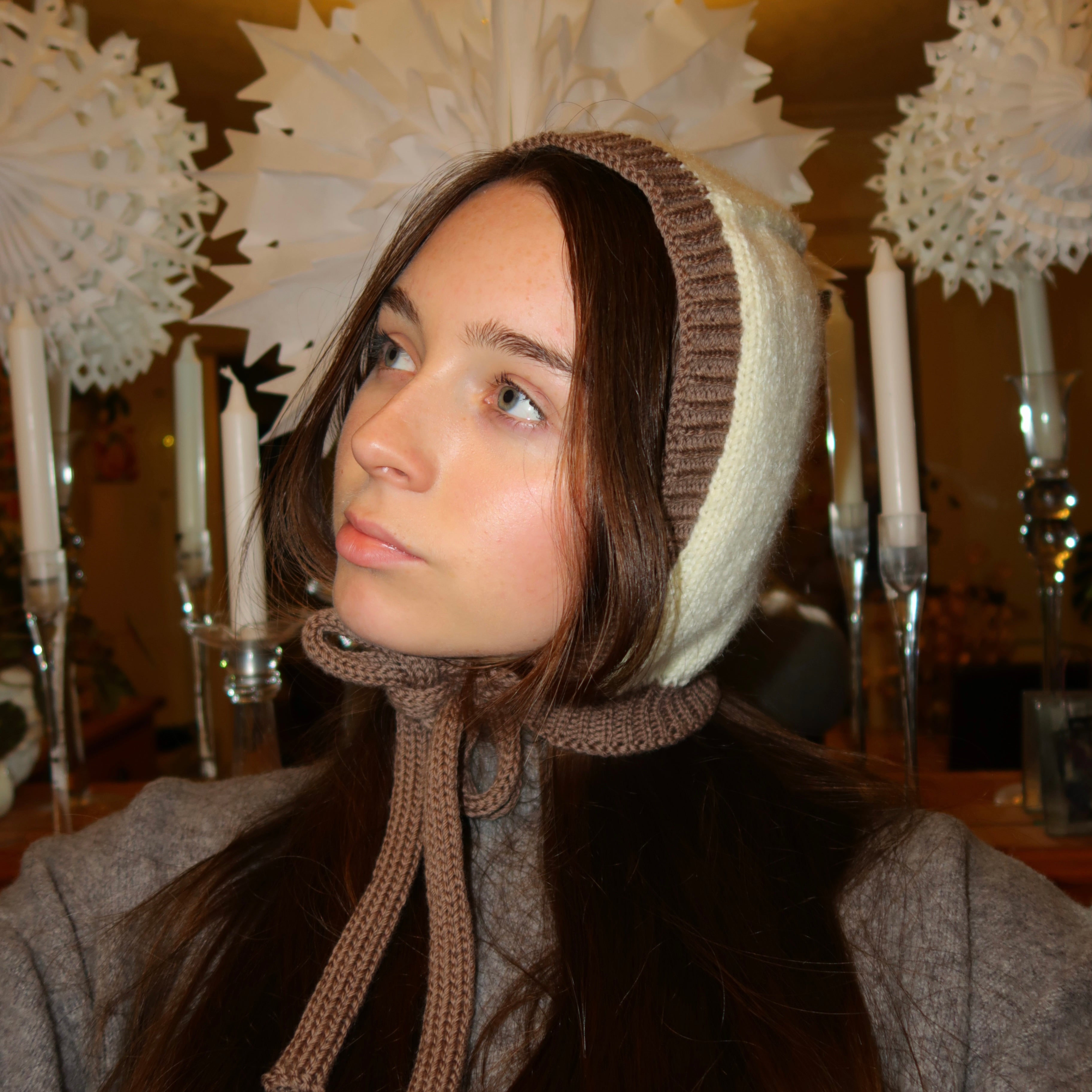 Cream and brown bonnet