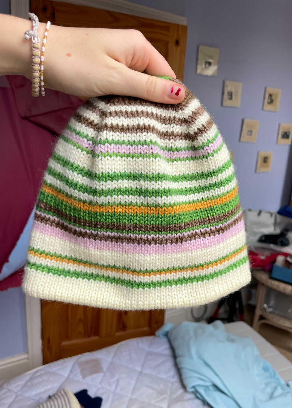 Reversible mixed striped beanie ( earthy colours )