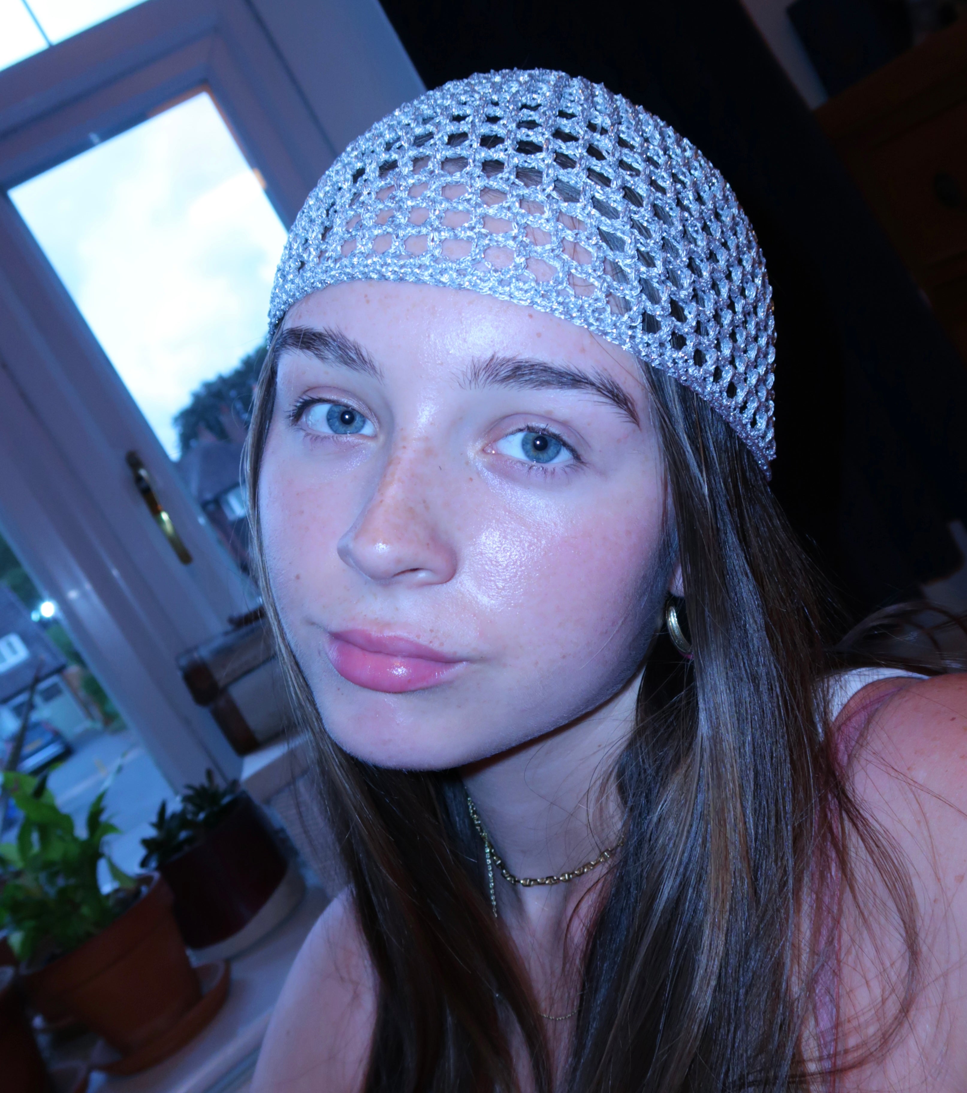 Silver sparkly mesh hat