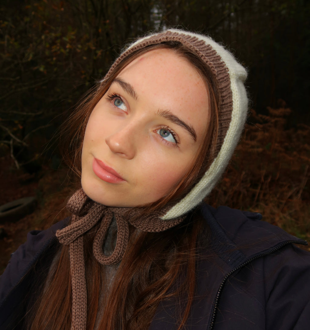 Cream and brown bonnet
