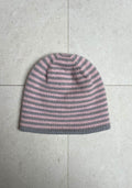 Reversible pink and grey striped beanie