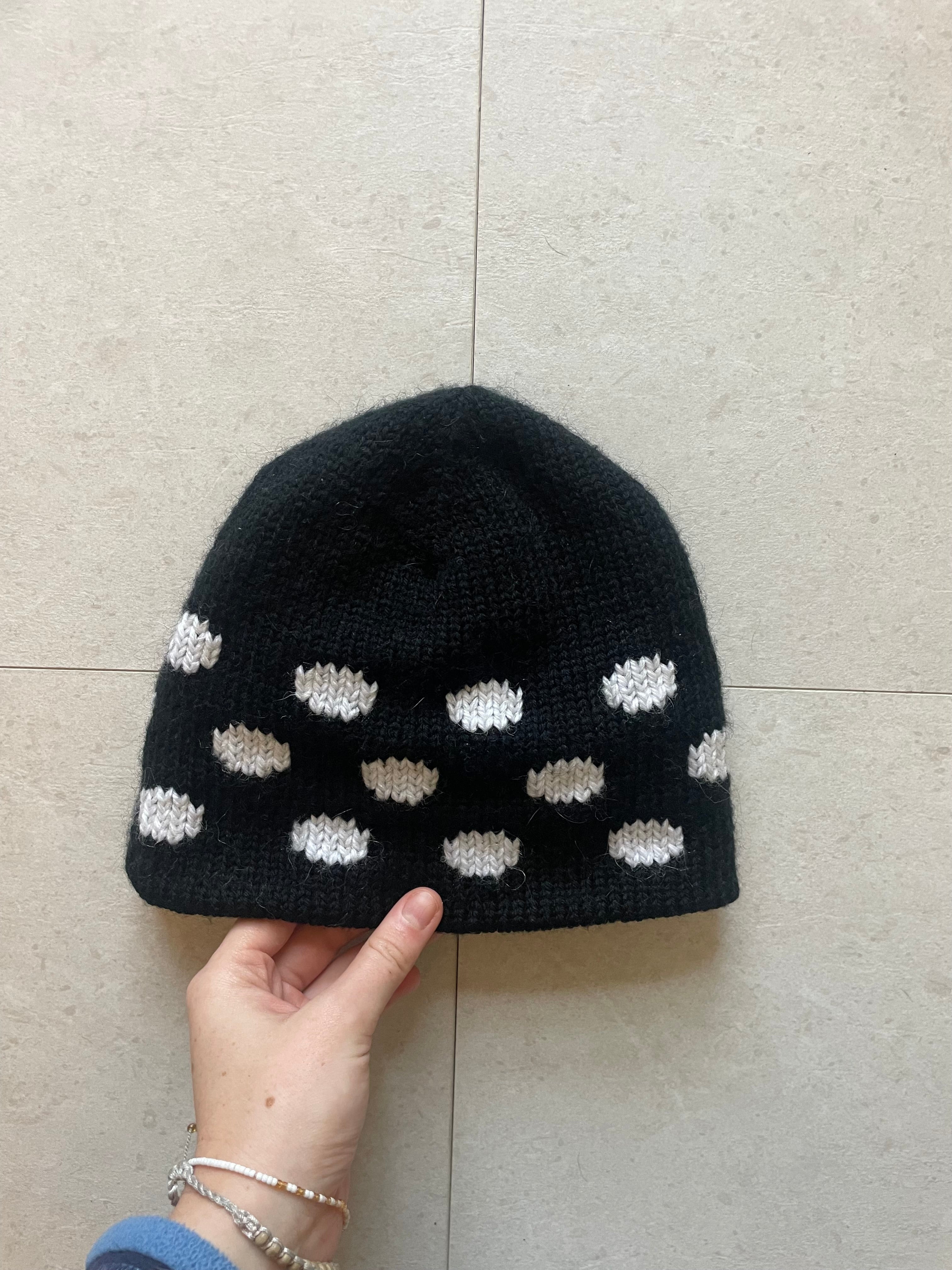 Black and white polka dot beanie