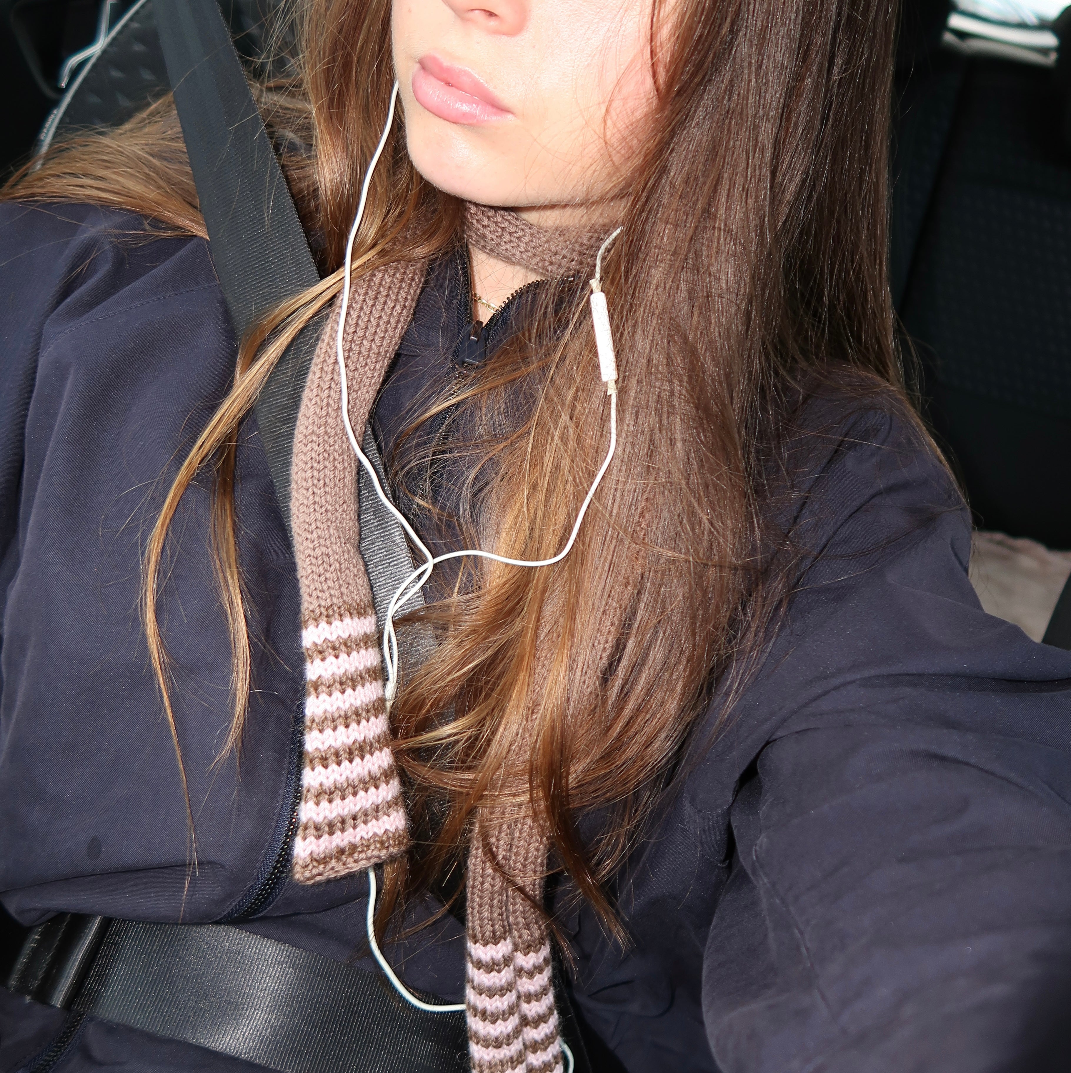 Brown and pink striped skinny scarf