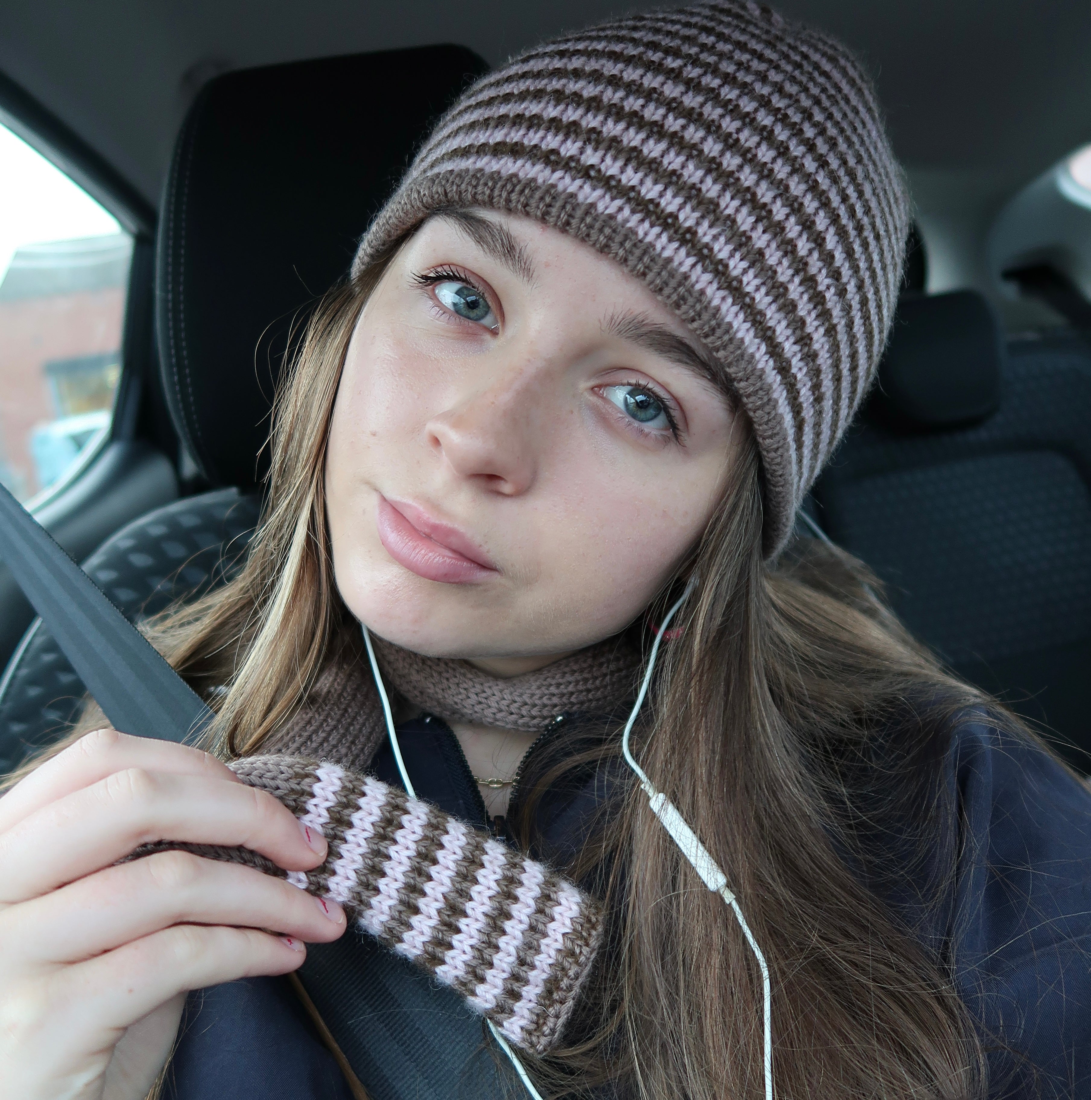 Brown and pink striped skinny scarf