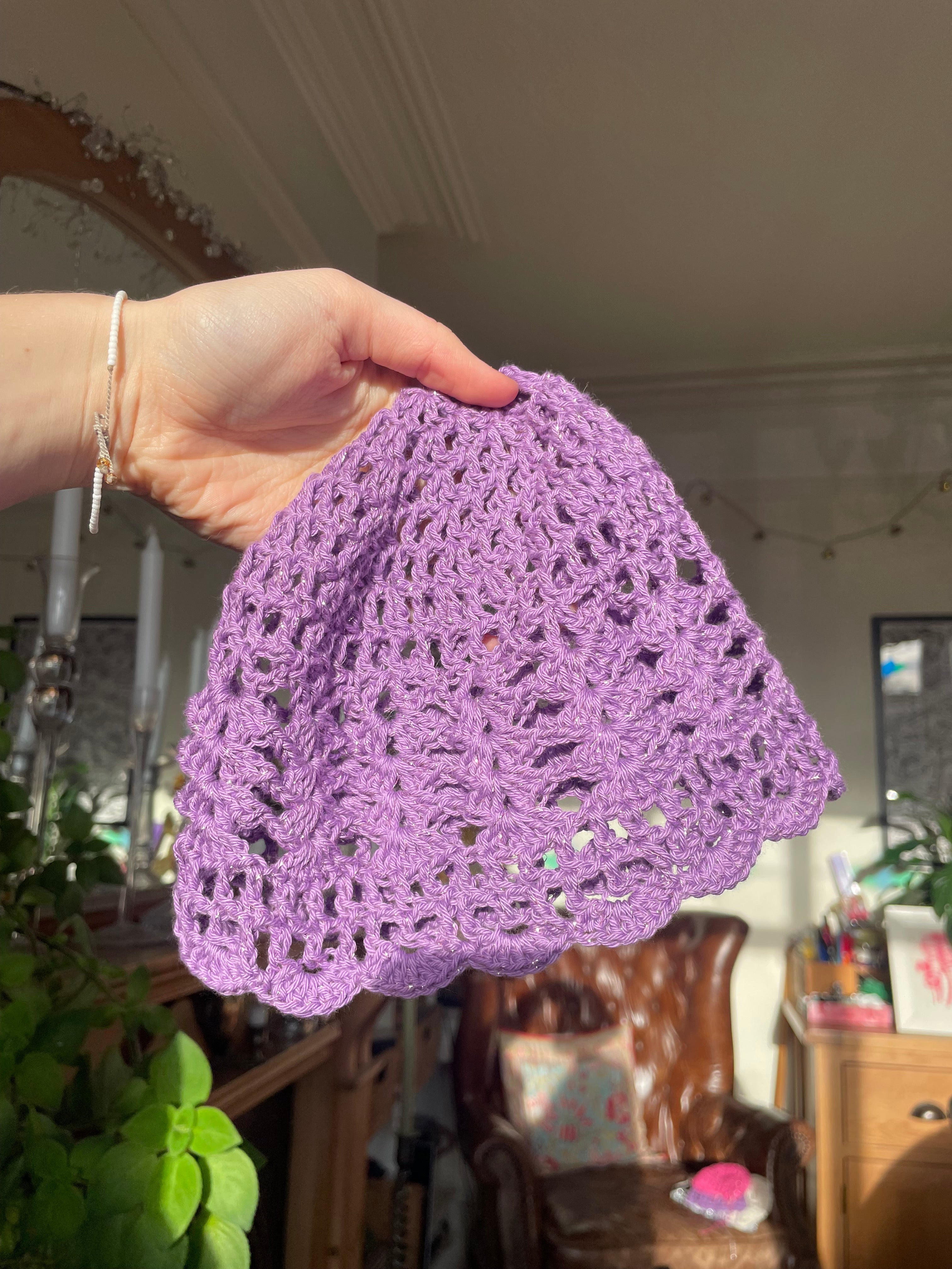 Purple sparkly mesh hat