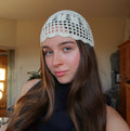 Cream crochet detailed mesh hat