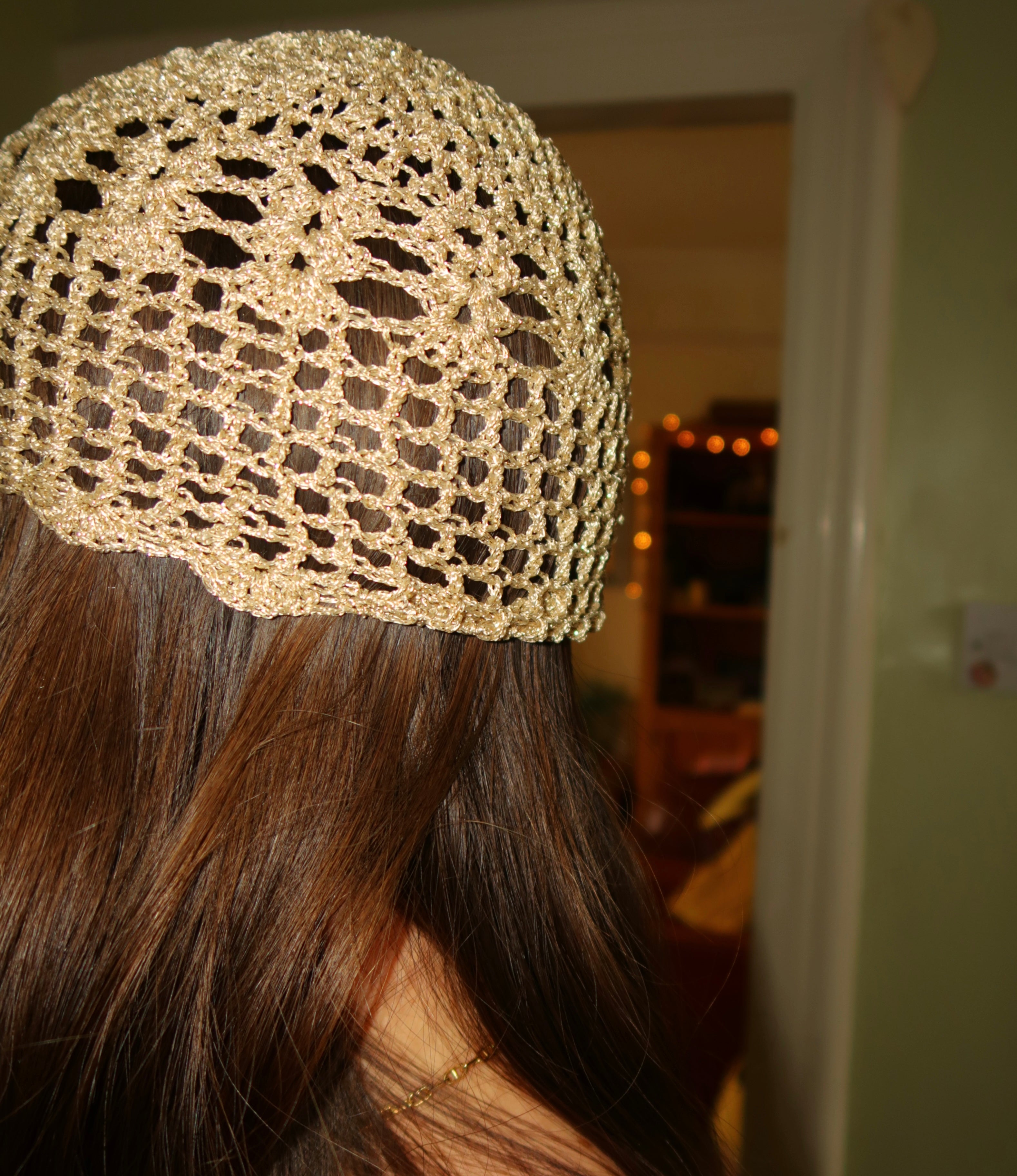 Gold detailed mesh hat