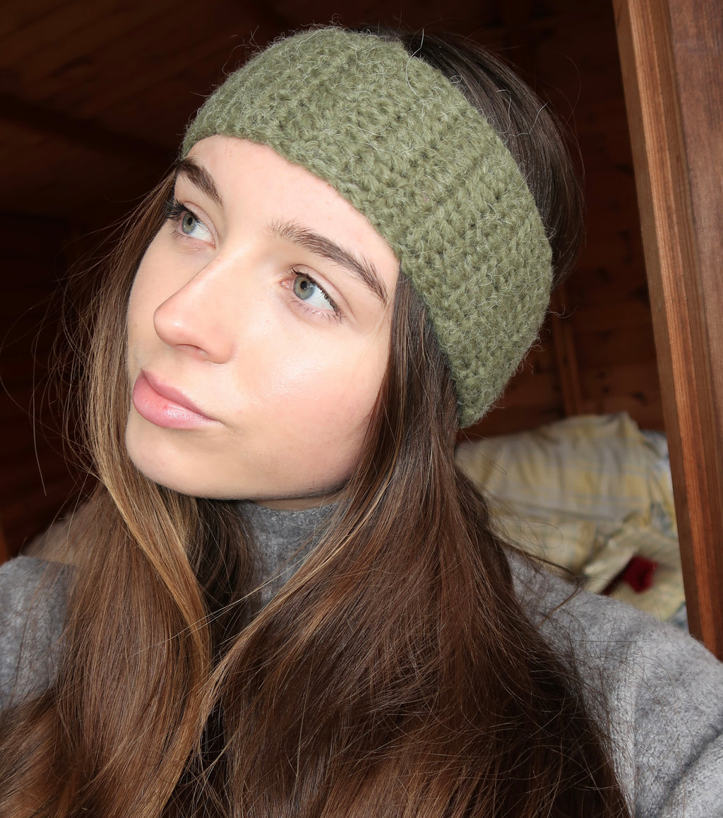 Green crocheted headband
