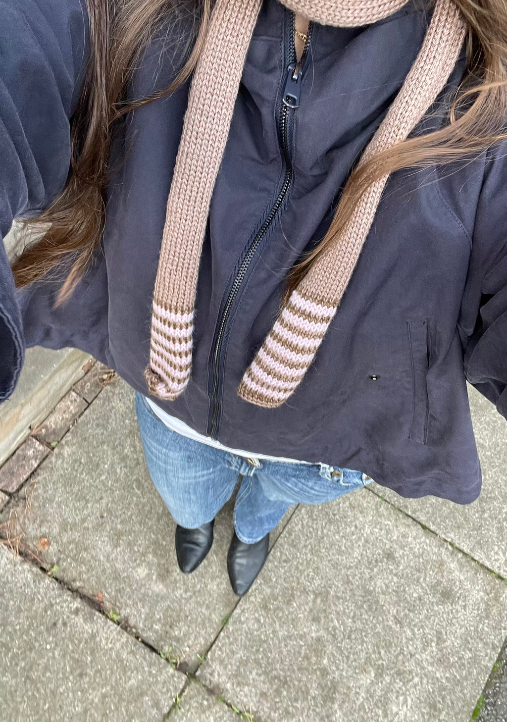 Brown and pink striped skinny scarf