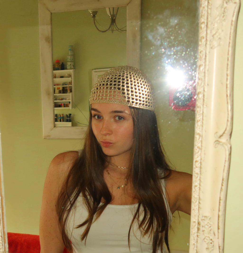 Gold sparkly mesh hat