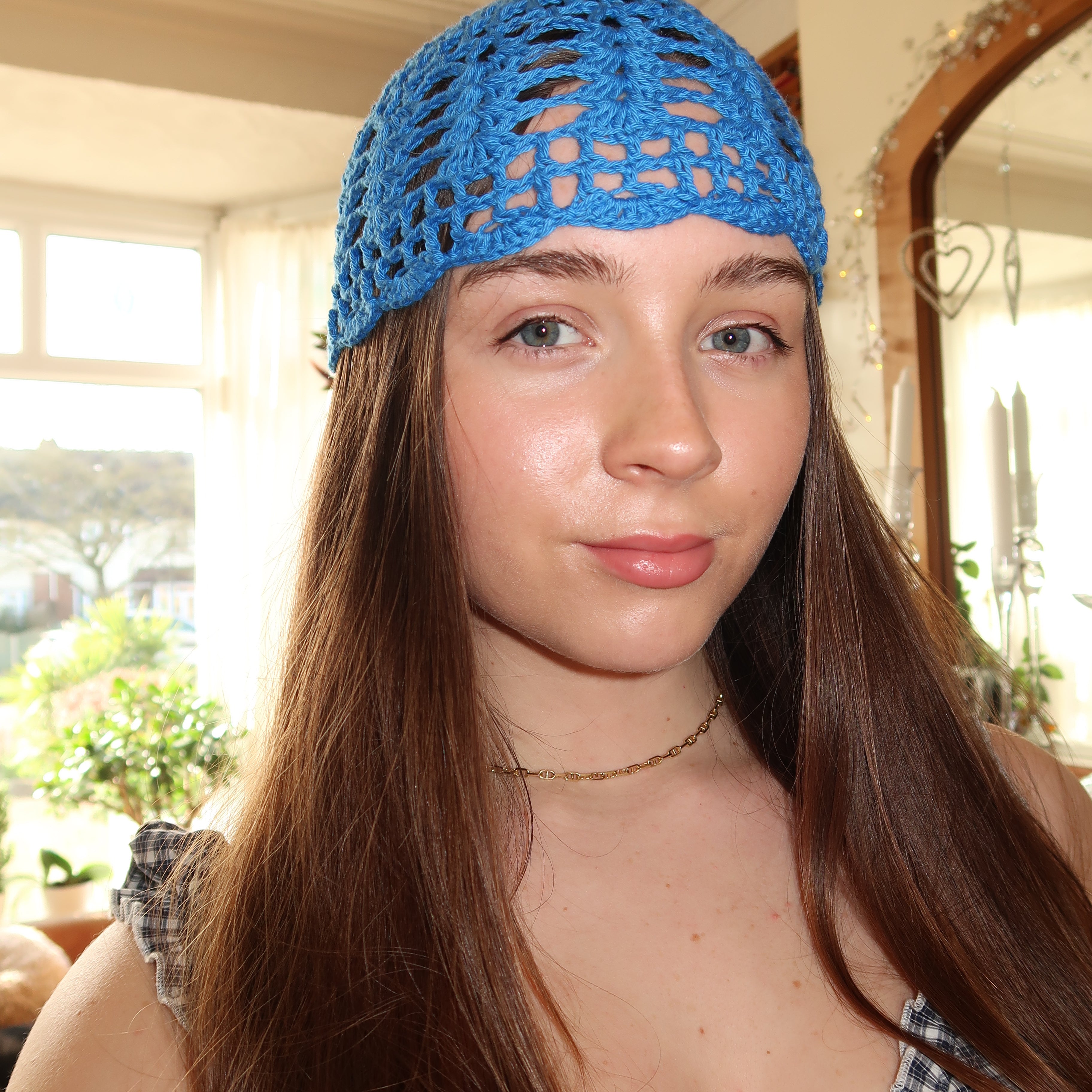 Dark blue crochet mesh hat