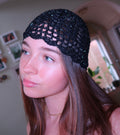 Black/silver sparkly crochet mesh hat