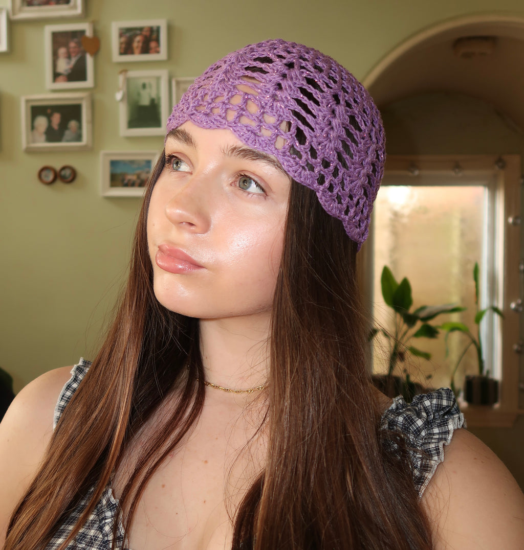 Purple sparkly mesh hat