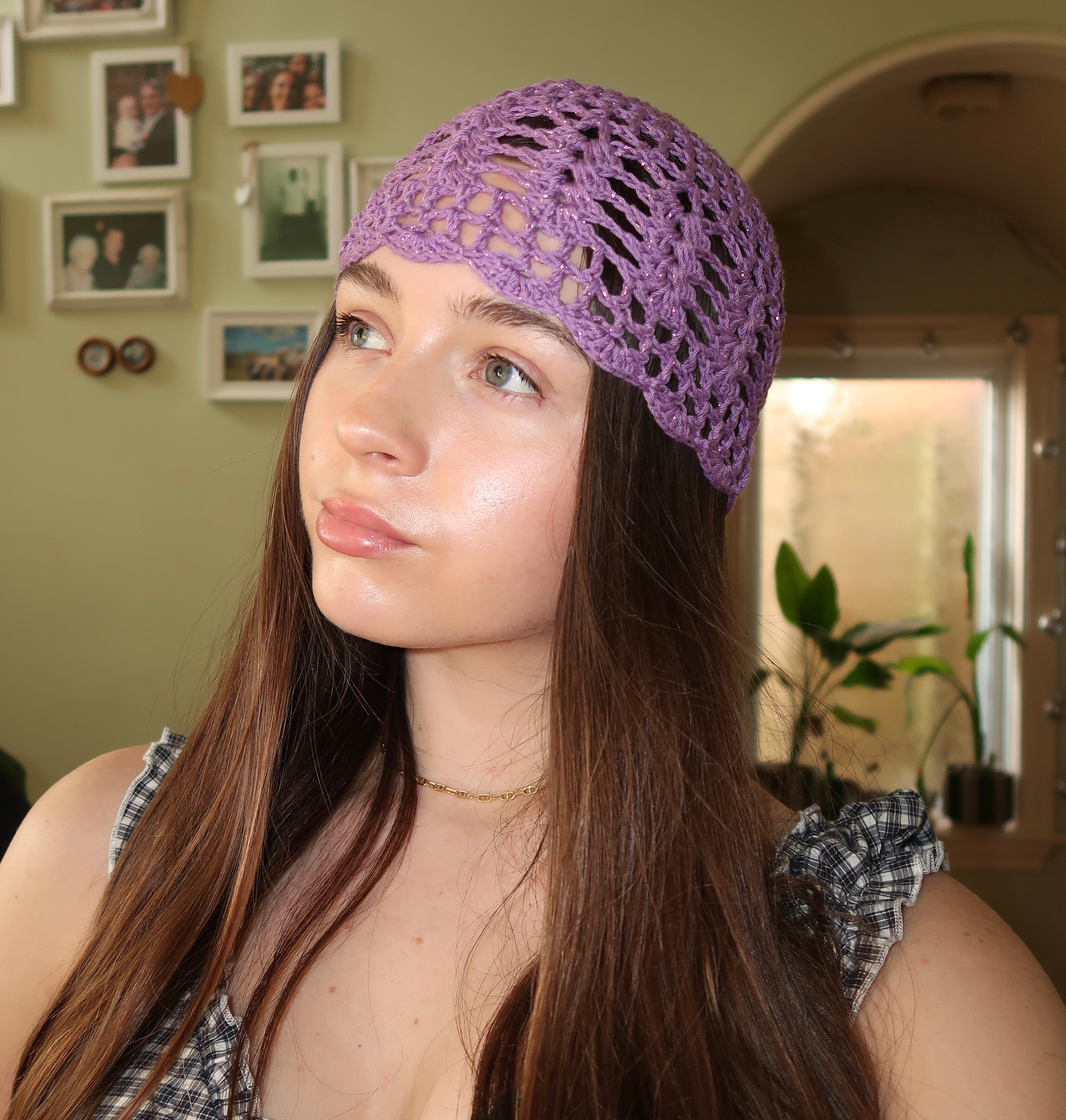 Purple sparkly mesh hat