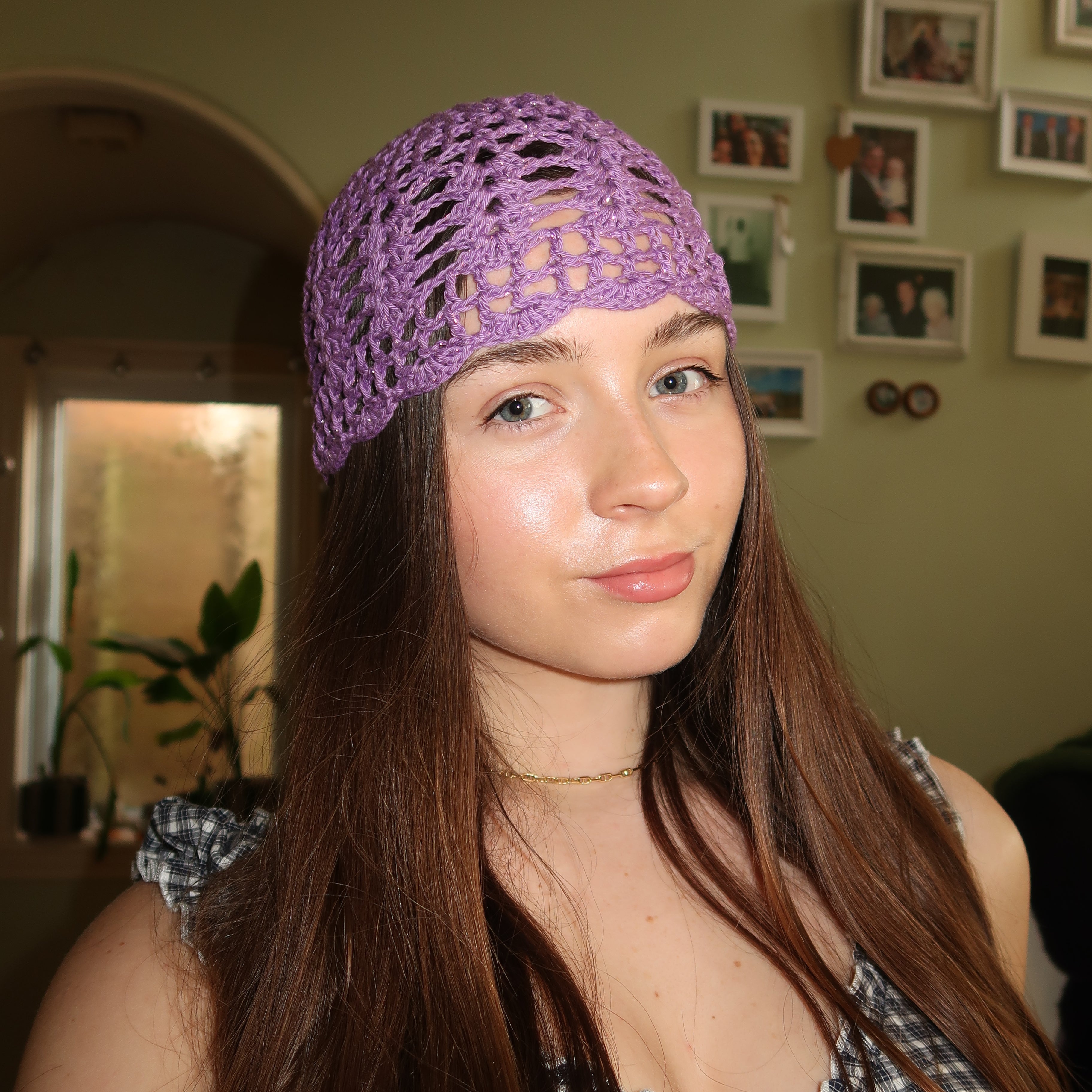 Purple sparkly mesh hat