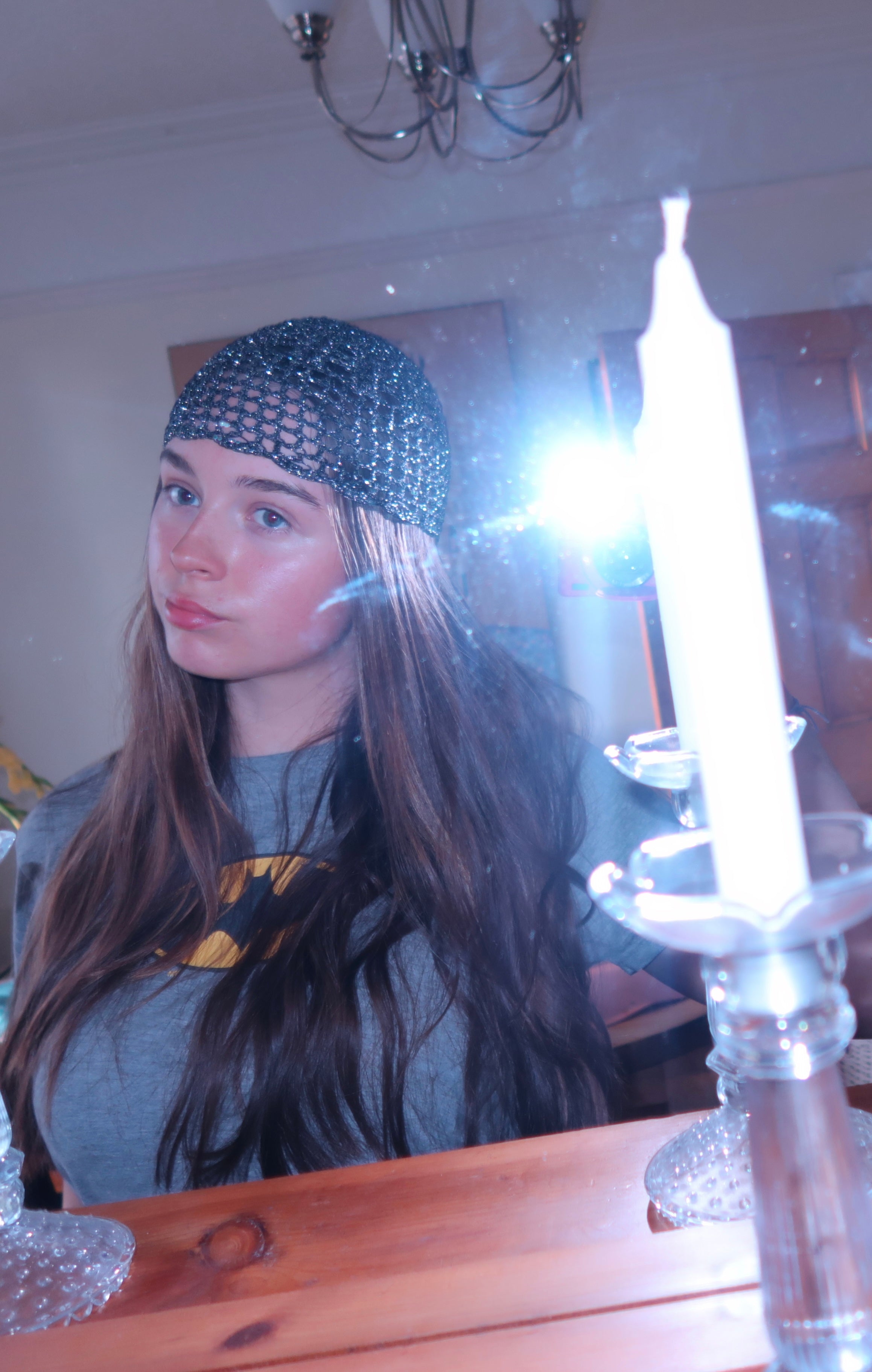 Black/silver detailed mesh hat