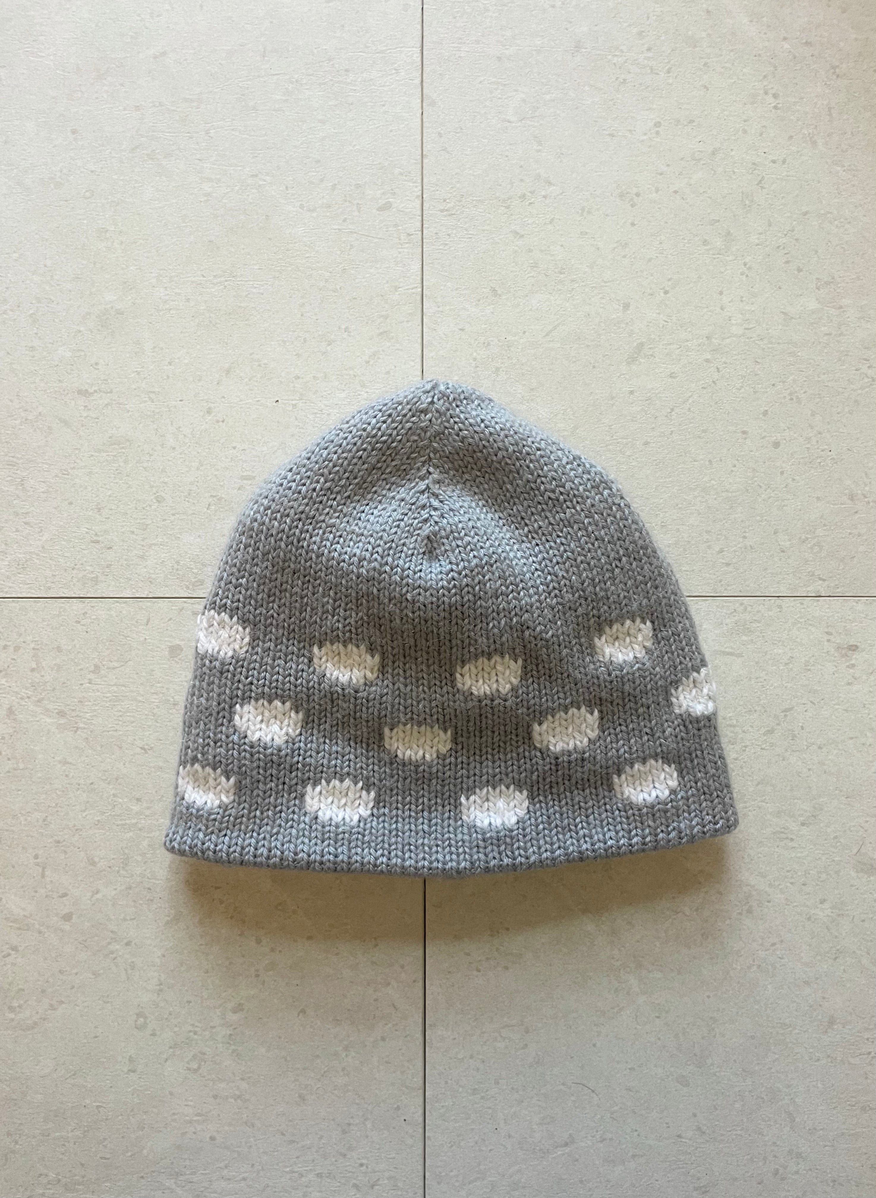 Grey and white polka dot beanie