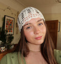 White beaded crochet mesh hat