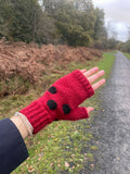 Red and black polka dot fingerless gloves