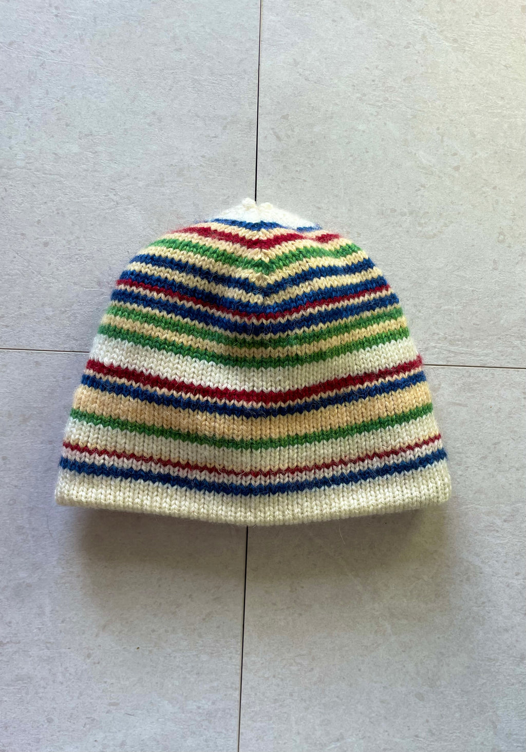 Reversible multi coloured striped beanie