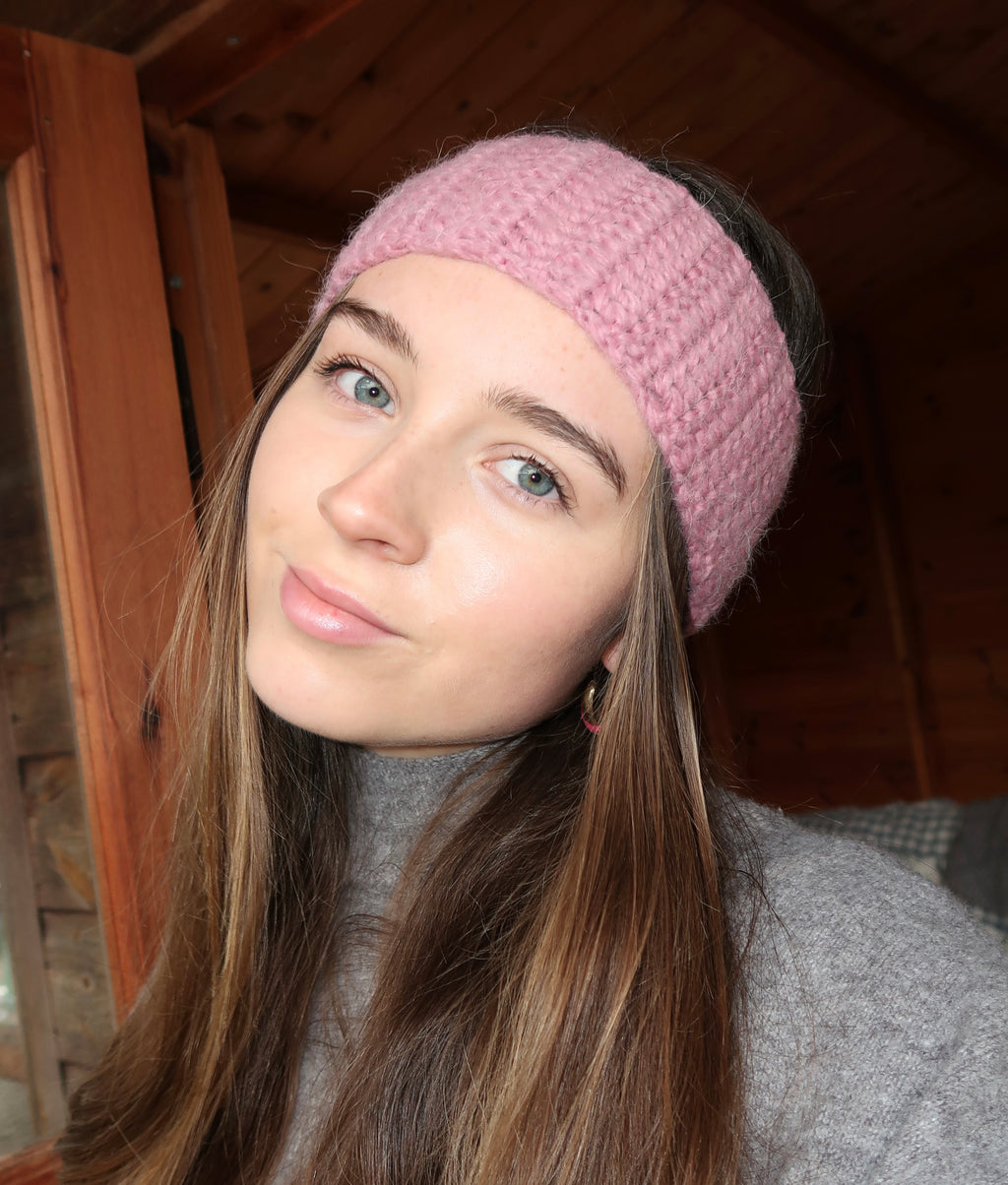 Pink crochet headband