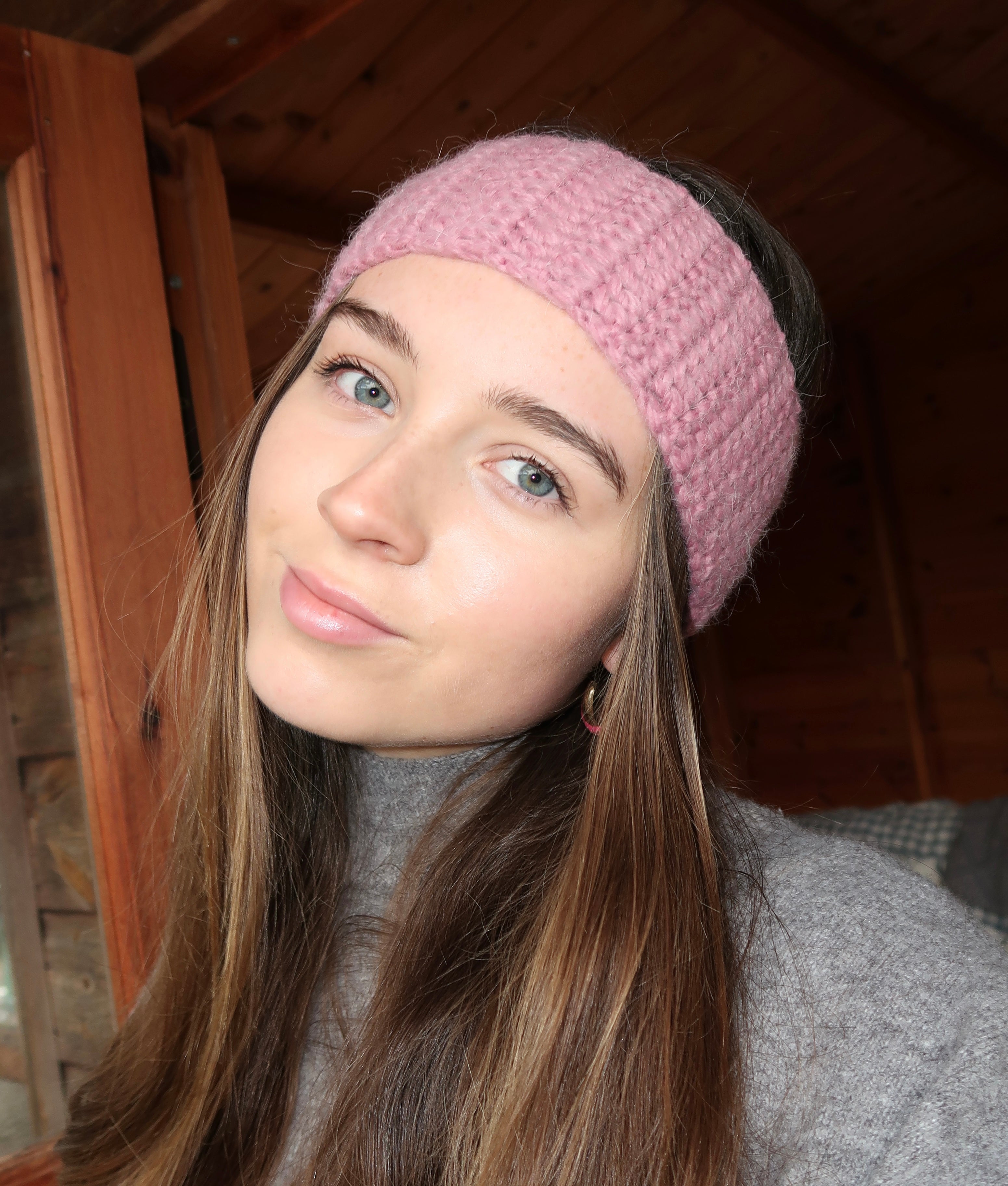Pink crochet headband