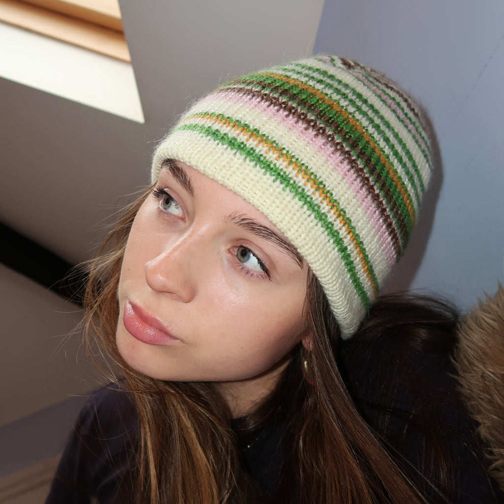 Reversible mixed striped beanie ( earthy colours )