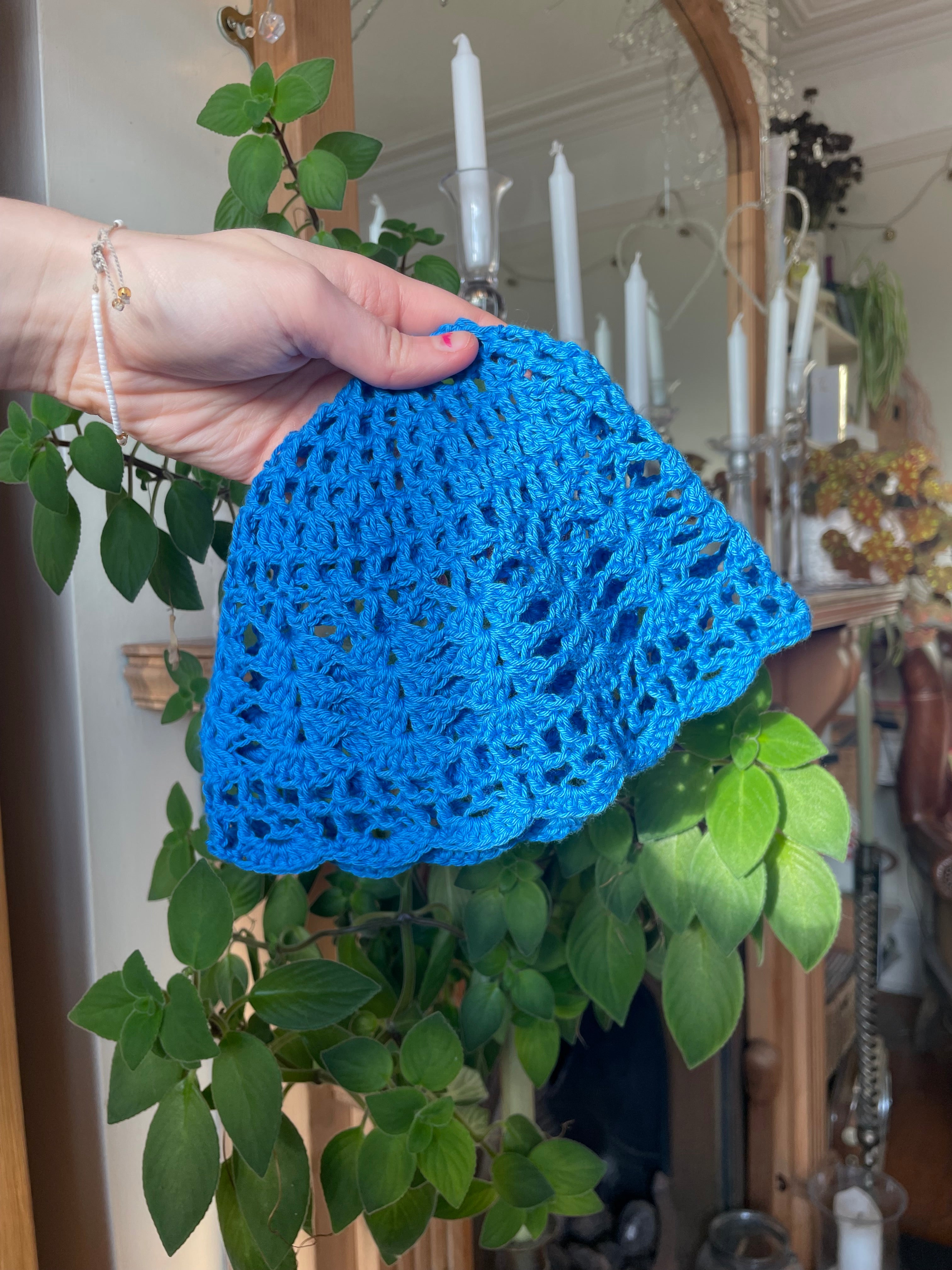 Dark blue crochet mesh hat