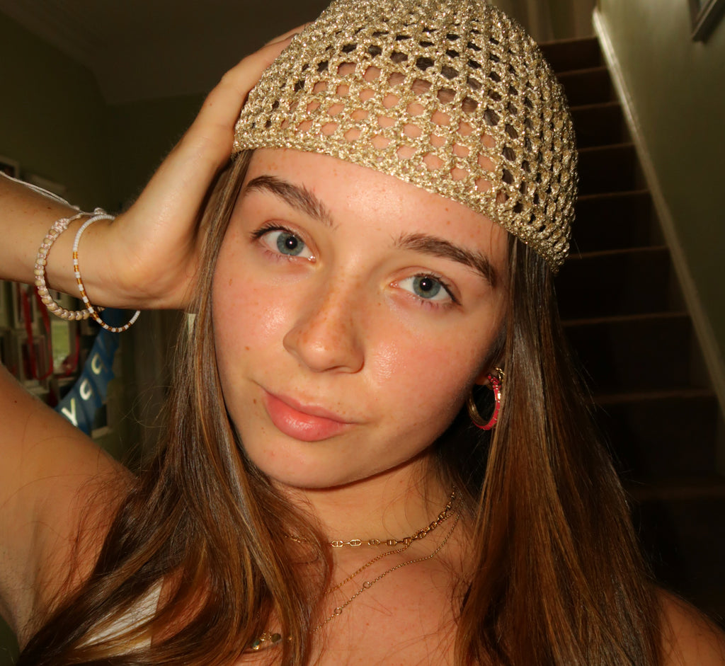 Gold sparkly mesh hat