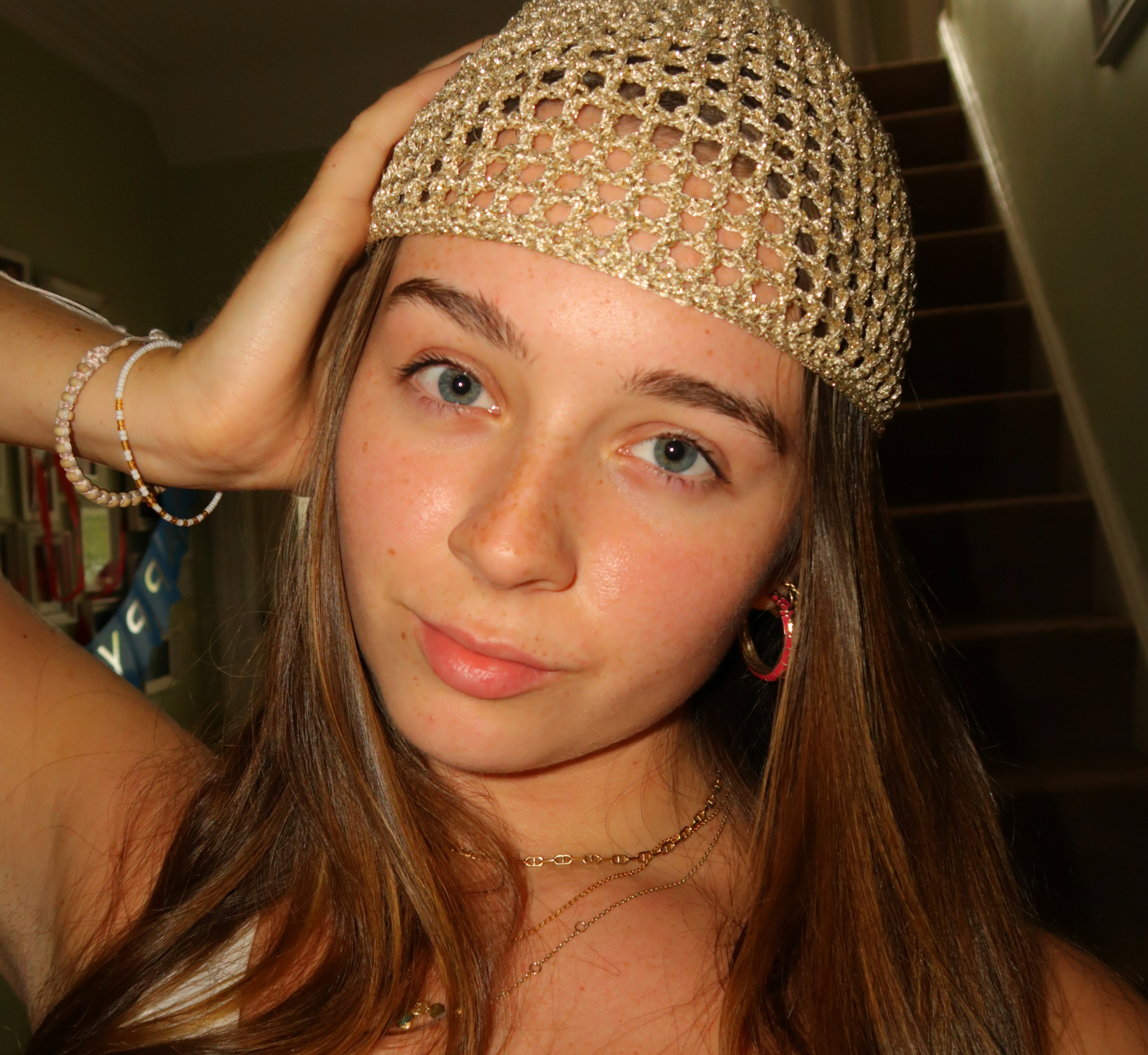 Gold sparkly mesh hat