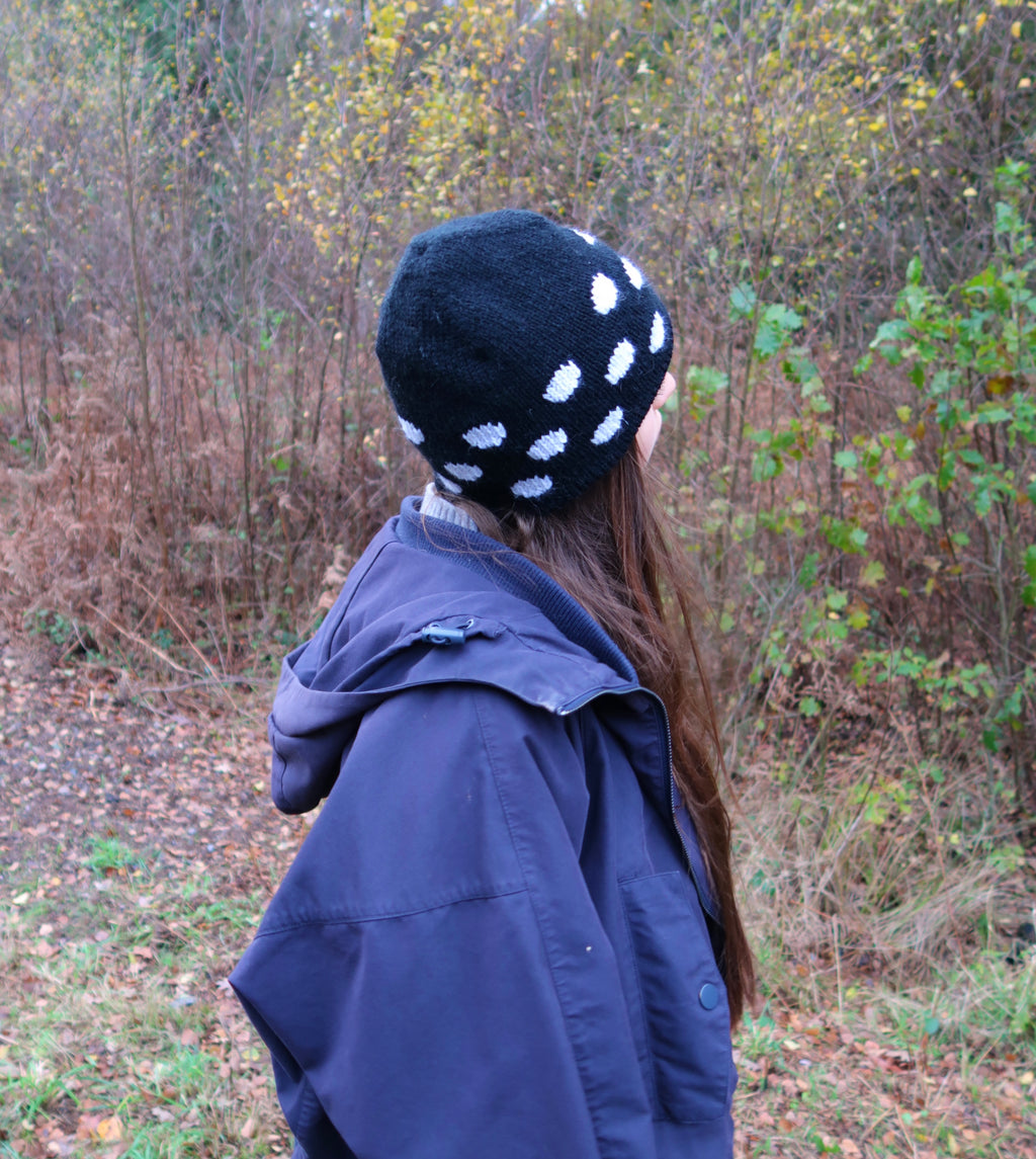 Black and white polka dot beanie