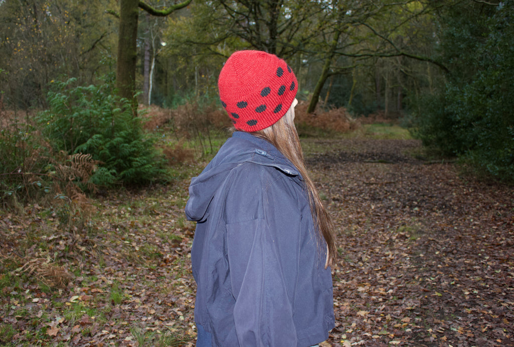 Red and black polka dot beanie