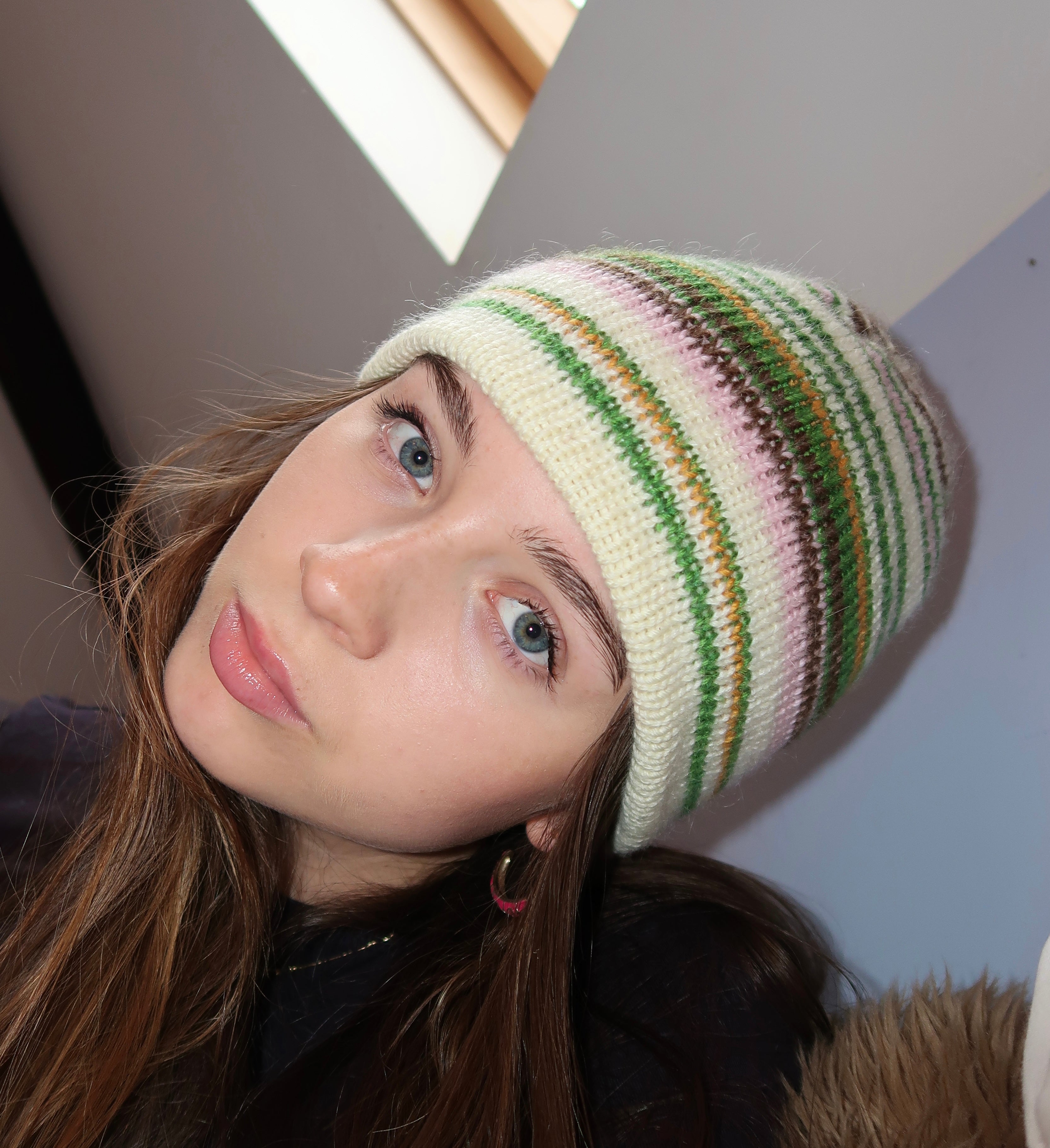 Reversible mixed striped beanie ( earthy colours )